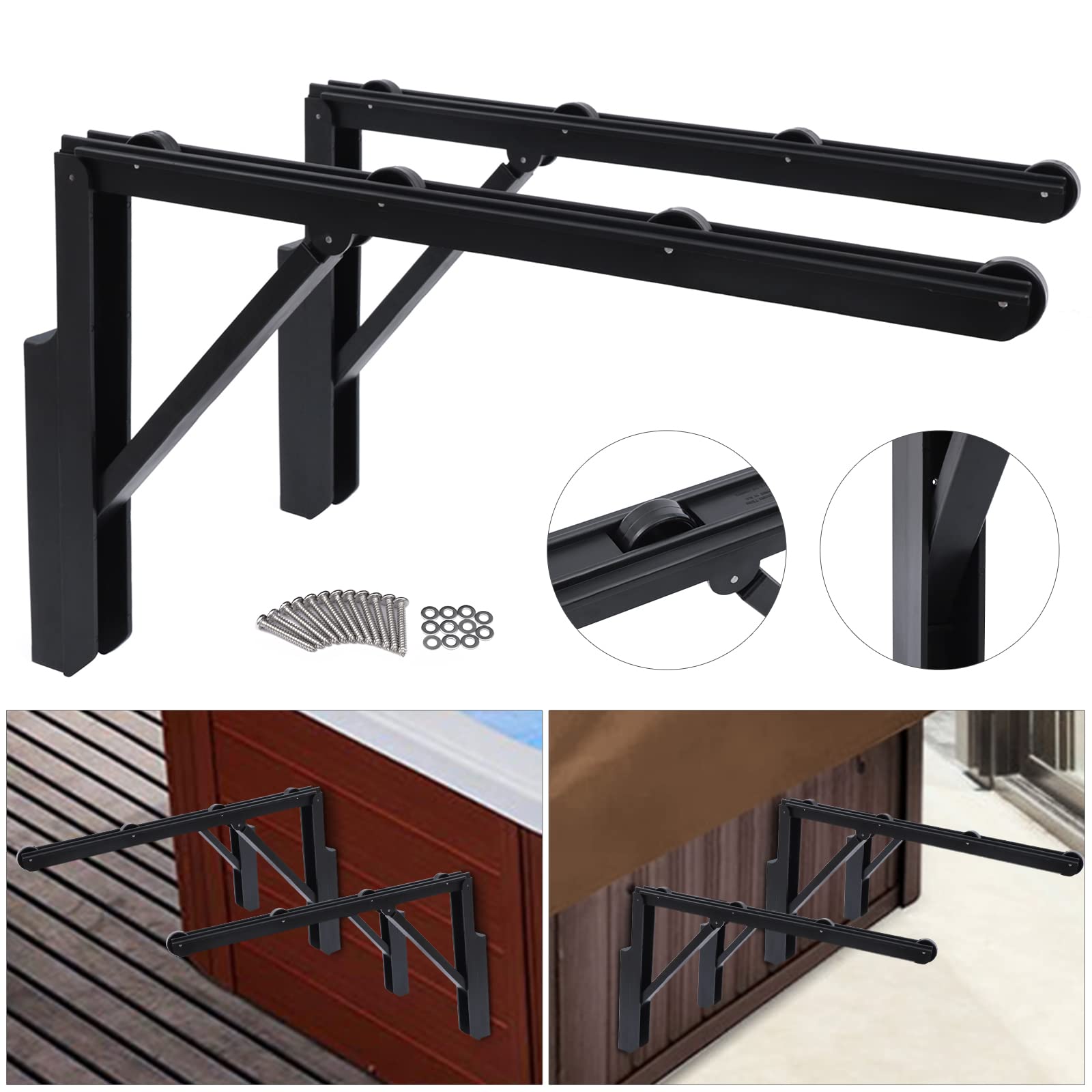 Whirlpool-Abdeckungsheber Hot Tub Cover Lifter Removal System Whirlpool Deckenrollen Set Klappbar Schwarz Pa-Hochleistung 35Kg Tragkraft FüR Badewannen-Abdeckung,2 RollenböGen & Schrauben