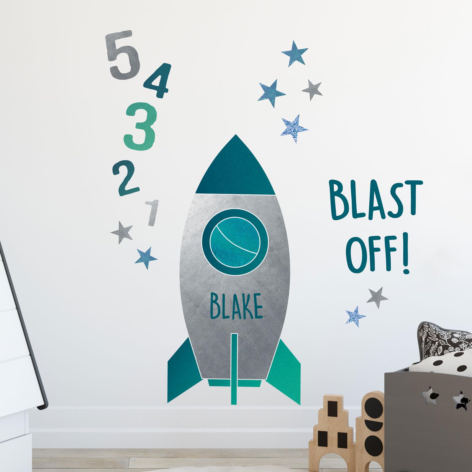 Stickerscape Personalised Rocket Space Wall Stickers ( - Regular) | Rocket Wall Decals, Wall Decor | Easy To Apply, Cleanly Removable