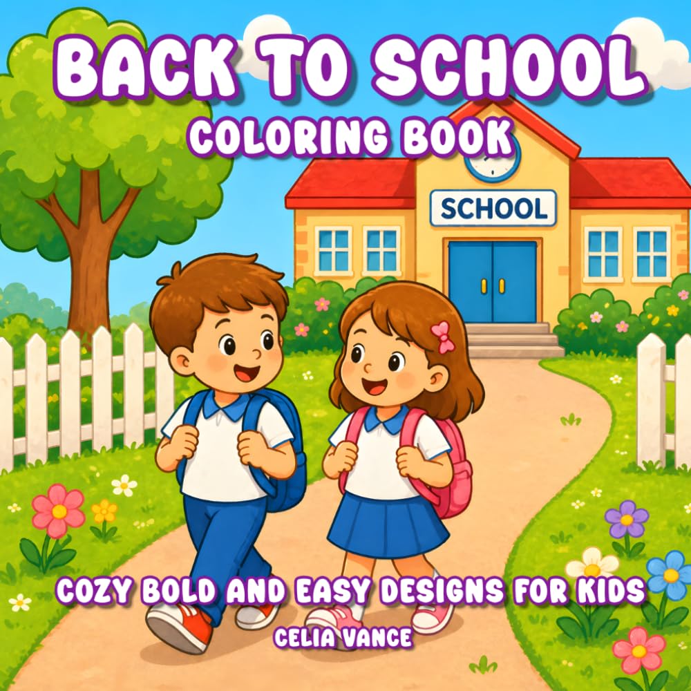 Back To School Coloring Book: Cozy Bold and Easy Designs for Kids and Adults Stress Relief