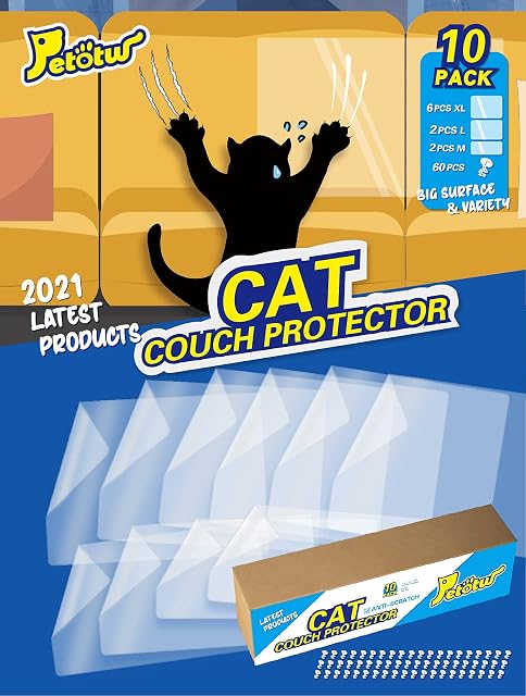 Petotw Cat Furniture Protector 10Pack, Larger Thicker Cat Scratch Deterrent for Couch, Sofa, Door, Walls, Mattress, Car Seat