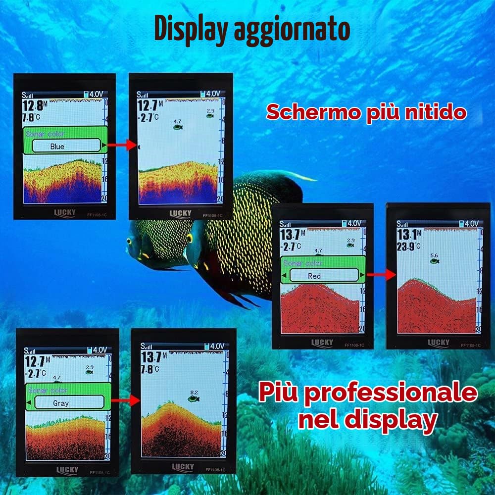 LUCKY Fish Finder Portatile Dispositivo Rilevatore di Pesce Rilevatore di profondità Portatile per Boat Kayak Canoe Pontoon Tubi galleggianti per Moto d'Acqua Jon Boat