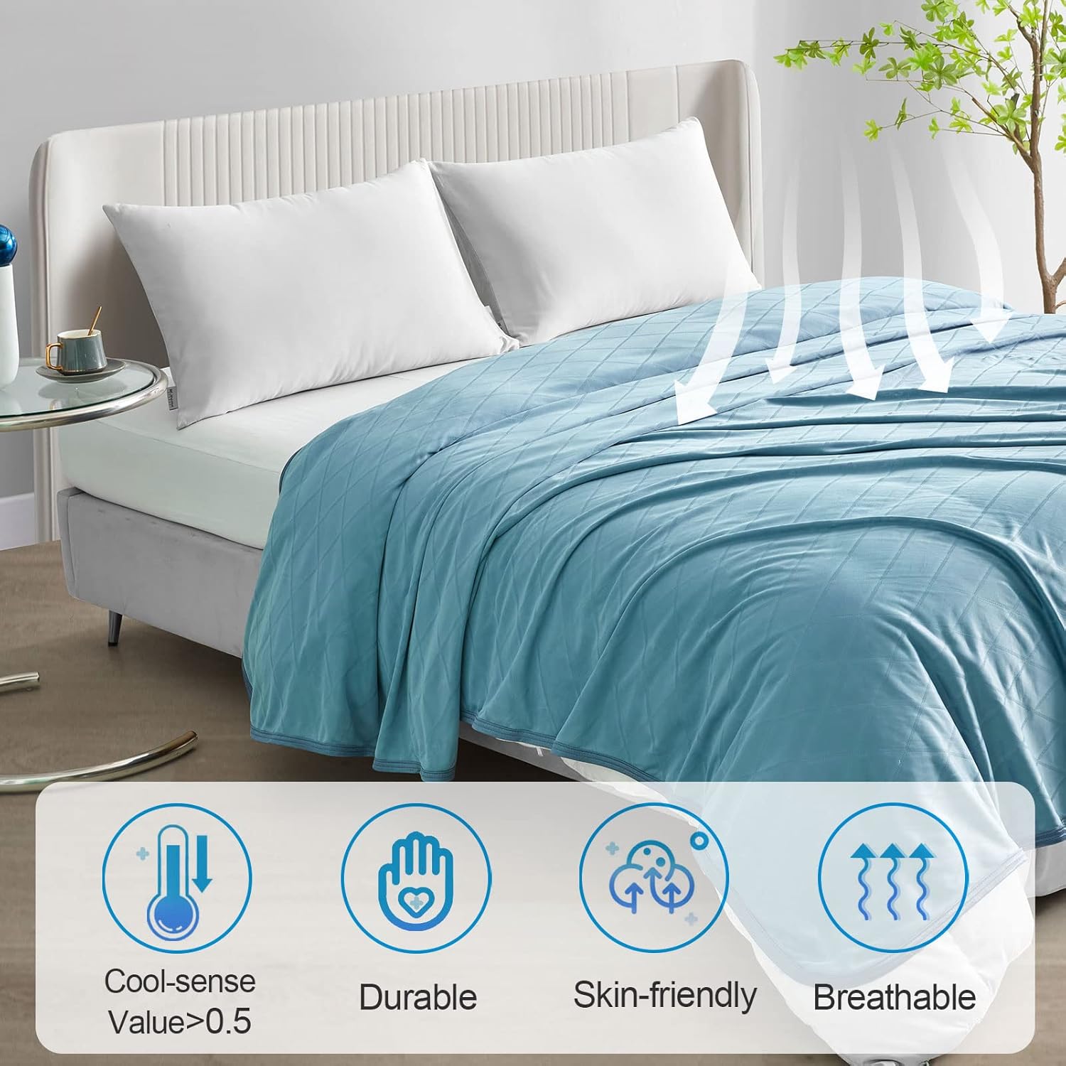 Ailemei Direct 【Upgraded Fabric Cooling Throw Blanket for Hot Sleepers, Lightweight Breathable Summer Bed Blankets, Q-Max >0.5 Jade Fiber,Keep Body Cool Hot Flashes Night Sweats,50"x70" - Image 4