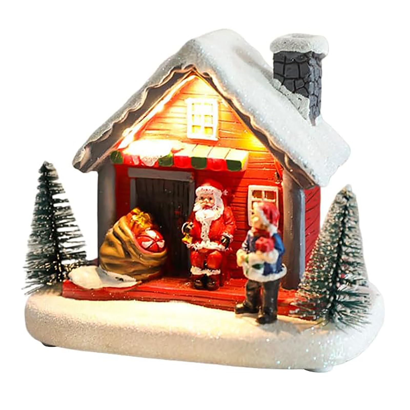 Pequeño Adorno Navideño De Pueblo De Nieve, Casas Navideñas con Escena De Nieve Navideña, Funciona con 2 Pilas AAA Y Material De Resina Duradero, Pintado a Mano Y Artesanía Exquisita