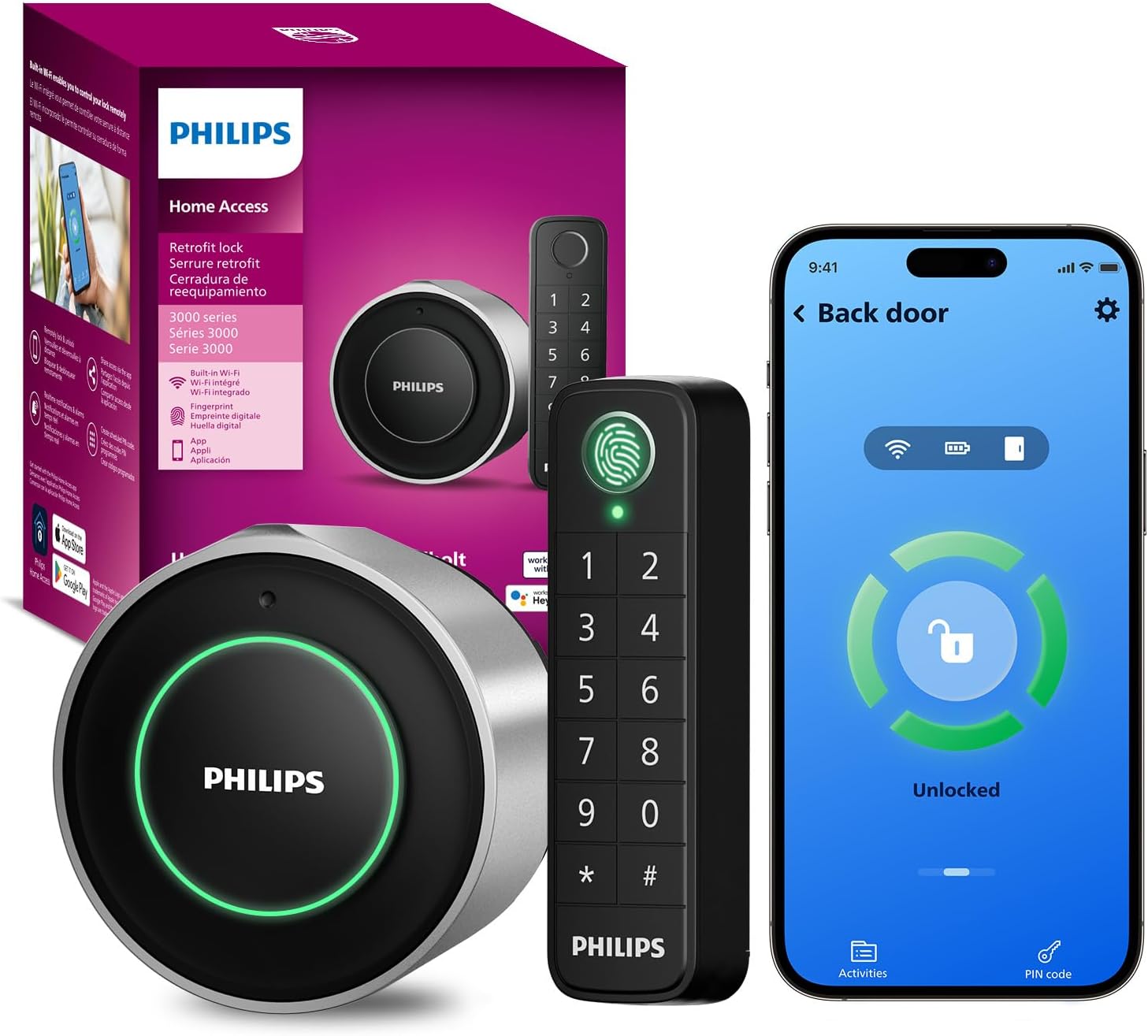 Philips WiFi Smart Deadbolt Lock with Fingerprint Keypad, APP Remote Control, Smart Retrofit Lock for Existing Deadbolt, Keyless Entry, Voice Control, Interior Auto-Locking Philips WiFi Smart Deadbolt Lock with Fingerprint Keypad, APP Remote Control, Smart Retrofit Lock for Existing Deadbolt, Keyless Entry, Voice Control, Interior Auto-Locking