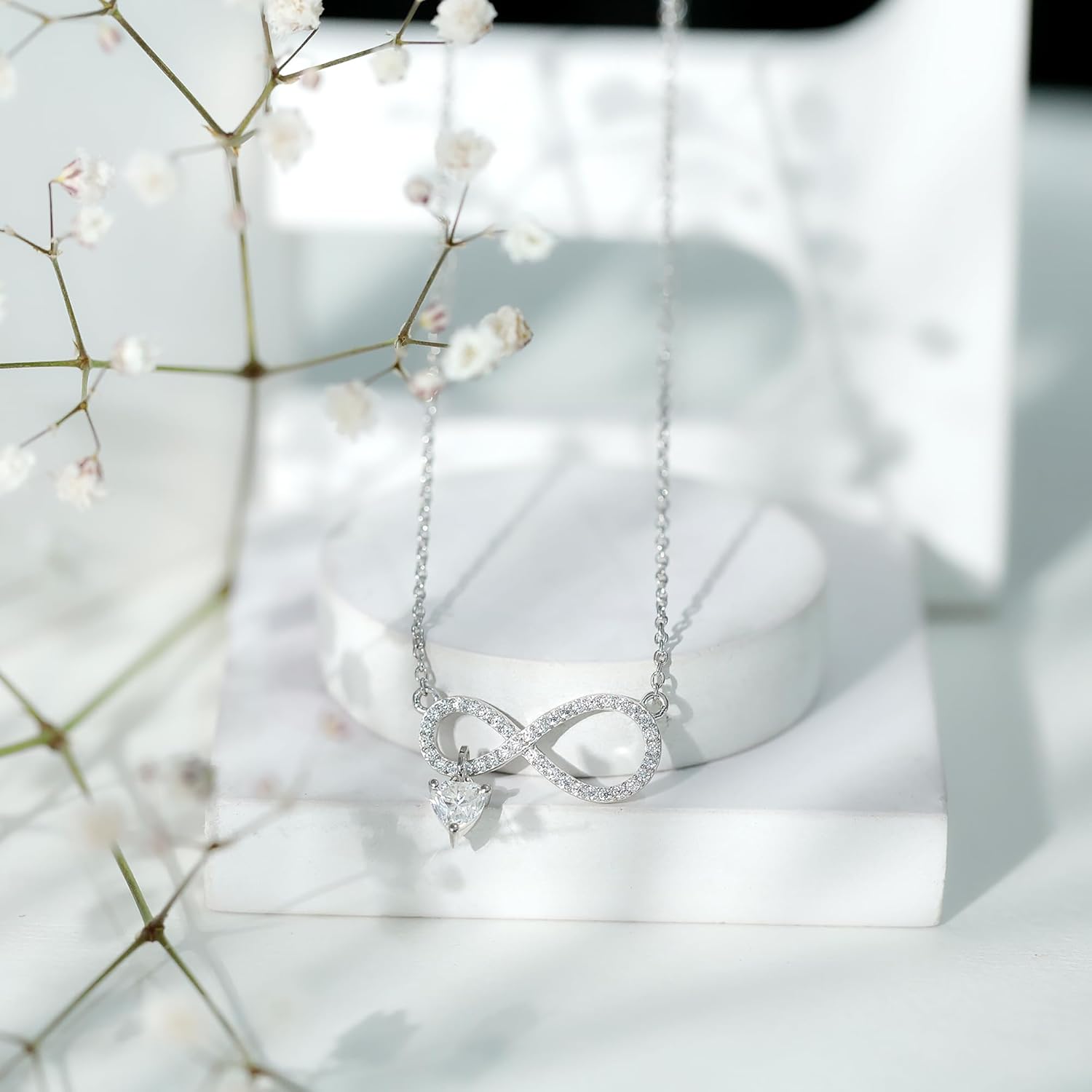 Certified Moissanite Infinity Necklace in Silver, D-Vs1 Quality, Moissanite Heart Drop Necklace - Romantic Gift For Her - Image 4