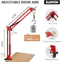 Vista 3 de SUNMON Brazo de Micrófono HyperX QuadCast - Brazo de Boom Rojo Mejorado con Pantalla Antiviento, Aislamiento de Sonido y Reducción de Ruido, Brazo