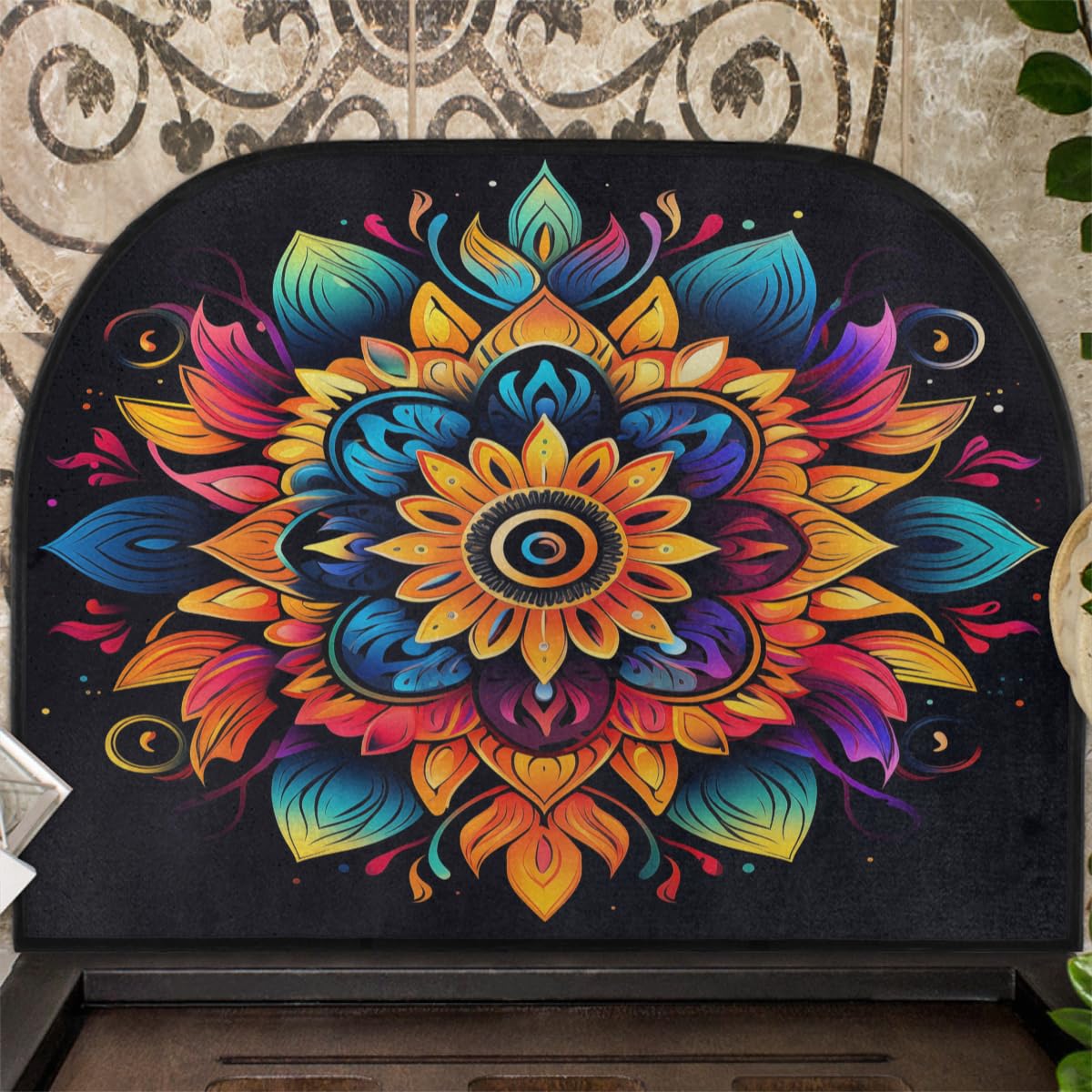 Mandala trwała wycieraczka pod drzwi, mata pod drzwi wejściowe, indyjski kwiat, zmywalny dywan, mata powitalna, wycieraczka na zewnątrz, patio, podłogę, wejście do werandy