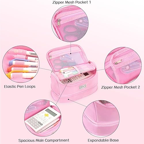 Miniatura 5 de Sooez Estuche para Lápices Súper Grande, Estuche Expandible de Capacidad Extra Grande para Lápices, Caja Organizadora Portabolígrafos, Bolsa de