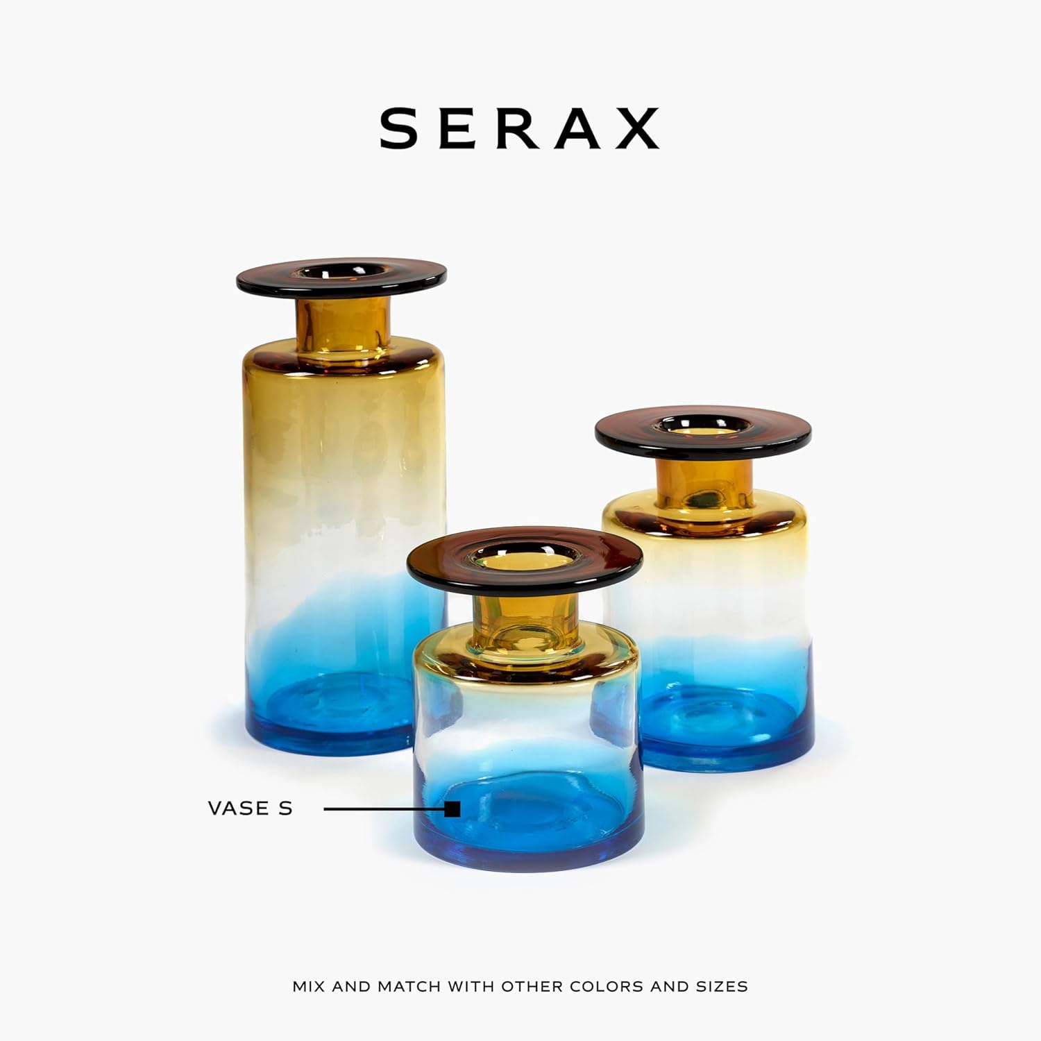 Serax Flower Vase | Wind & Fire by Marie Michielssen | Blue Glass Home Decor Living Room for Coffee Table, Kitchen Decorations | Modern Entryway Table Decor or for Shelves | Unique Centerpiece Vases S