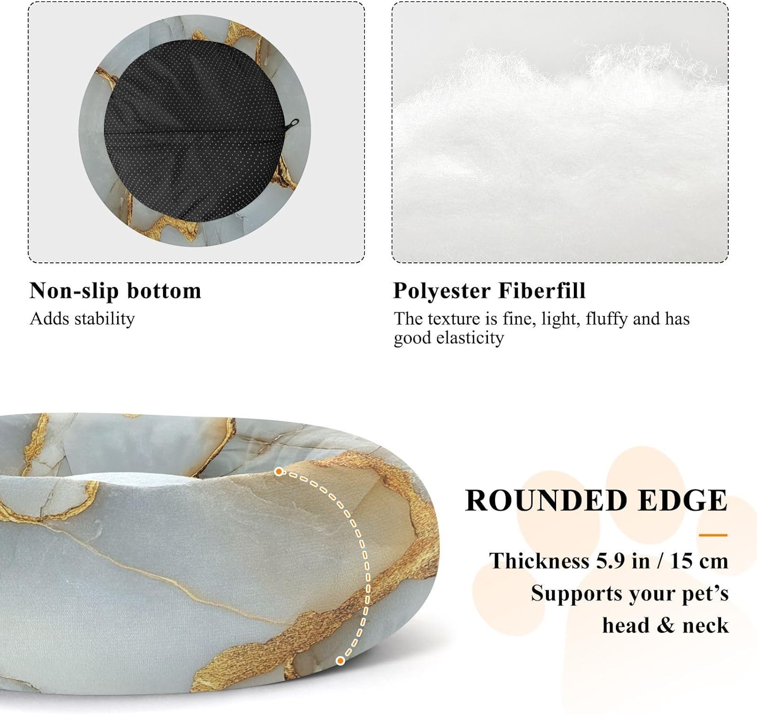 Marble White Golden Pet Cat Bed Anti-Slip Dog Pillow Bed for Medium Size Pets Sleeping S