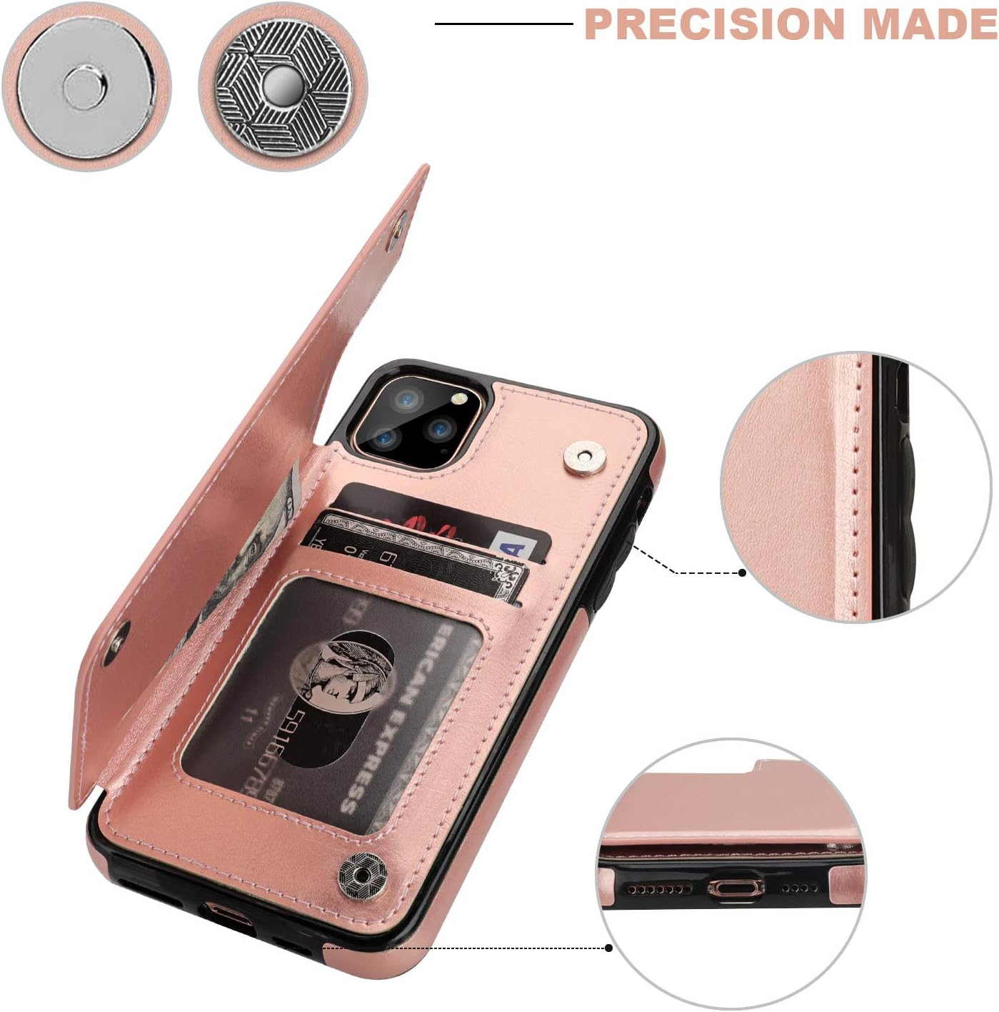 for iPhone 11 Pro Max Wallet Case with Card Holder,OT ONETOP PU Leather Kickstand Card Slots Case,Double Magnetic Clasp and Durable Shockproof Cover for iPhone 11 Pro Max 6.5 Inch (Rose Gold) - Image 7