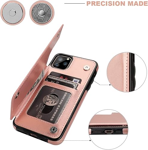Miniatura 7 de Funda tipo cartera para iPhone 11 Pro Max con tarjetero y ranuras para tarjetas, doble cierre magnético y funda duradera a prueba de golpes para