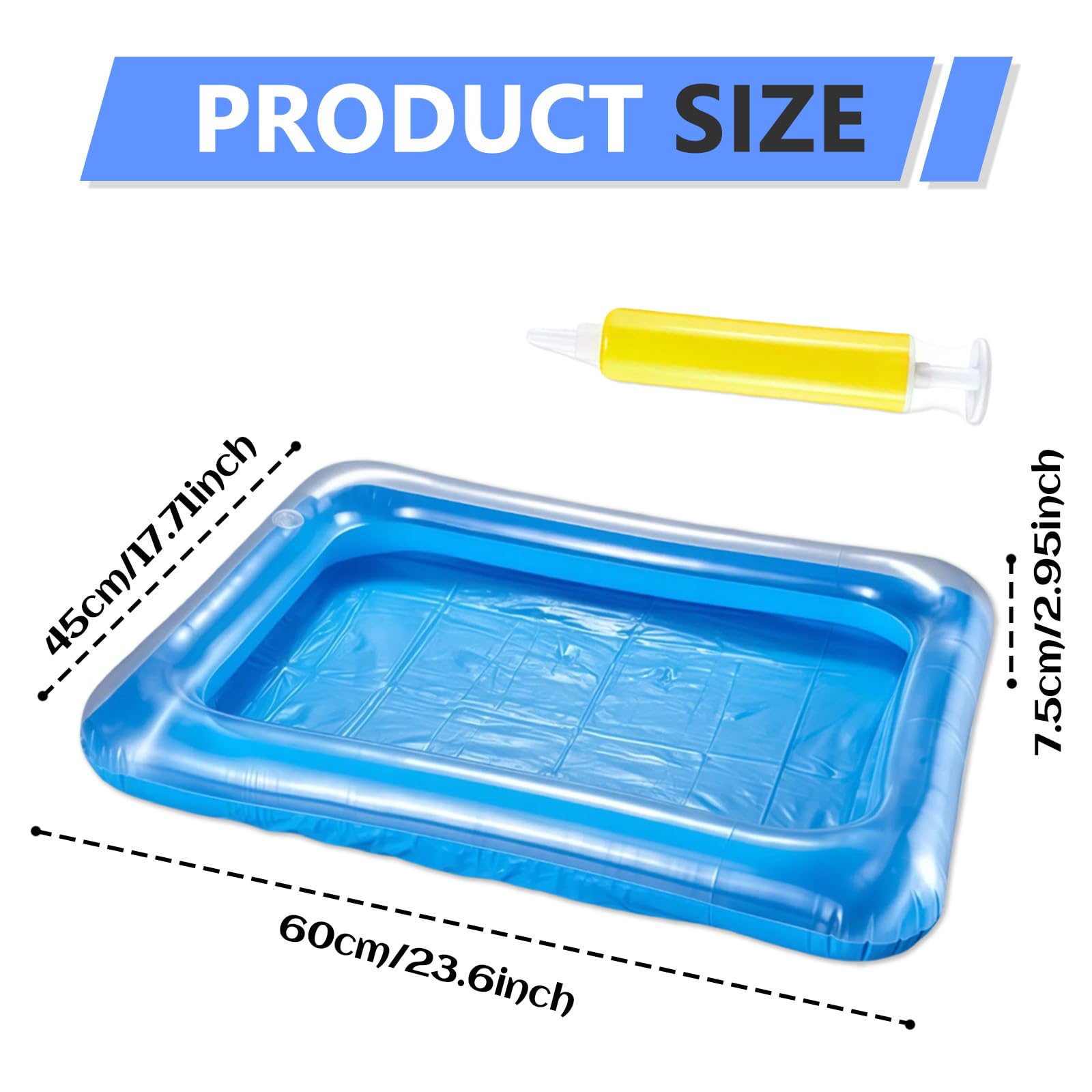 Piscine Gonflable Carrée Pour Enfants - PVC, 60x45x7cm, Avec Pompe à Main, Pour Jardin, Balcon, Plage