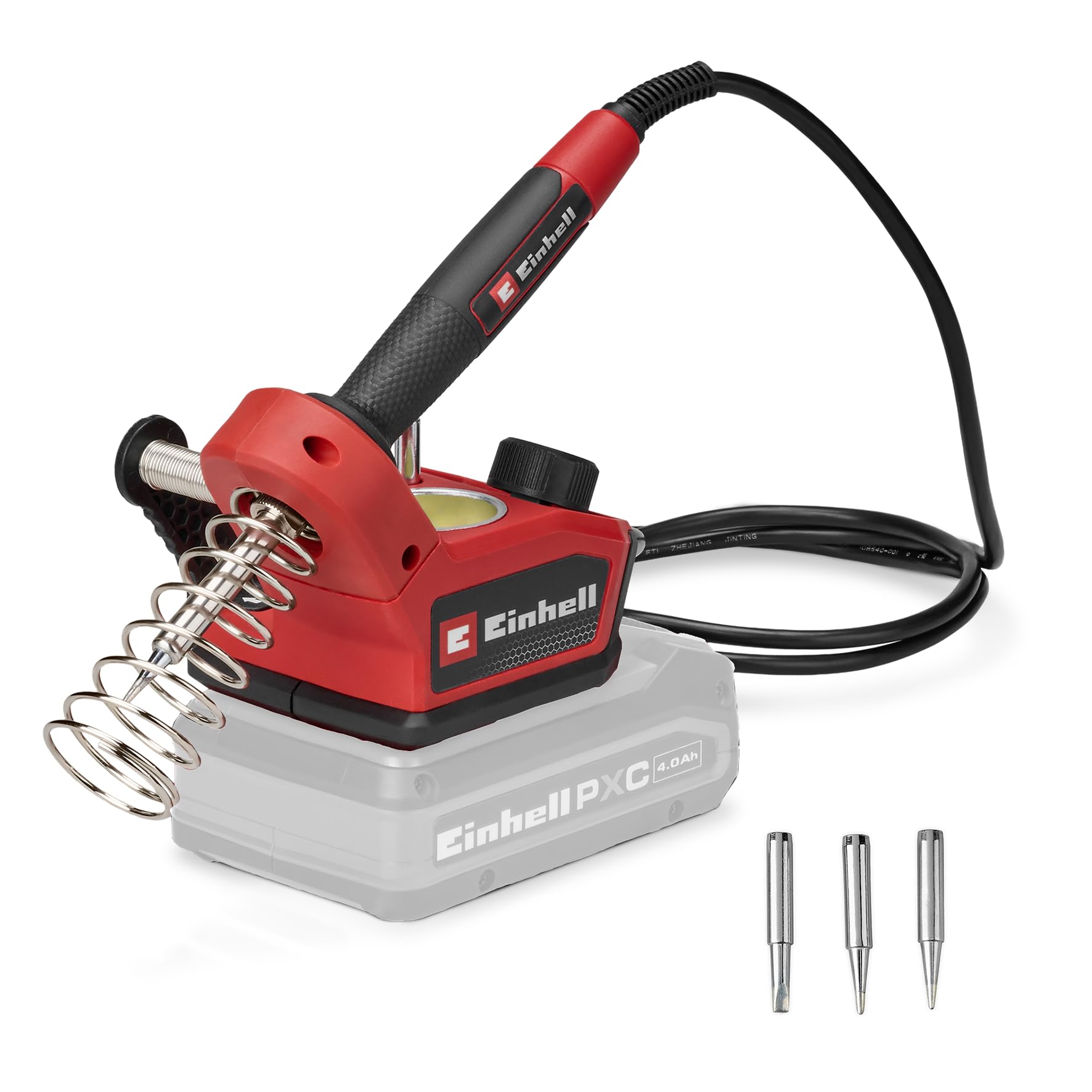 Einhell Lutownica akumulatorowa TE-SI 18/480 Li E - Solo Power X-Change (18 V, 200°C - 480°C, do lutowania miękkiego, wyświetlacz LCD, w zestawie 2 końcówki punktowe, 1 płaska końcówka i cyna