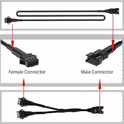 Miniatura 10 de Juego de 4 cables de extensión de luz LED RGB de 47.2in, multicolor para luces LED, motocicleta, ATV, coche, multicolor (4 unidades, 47.2in)