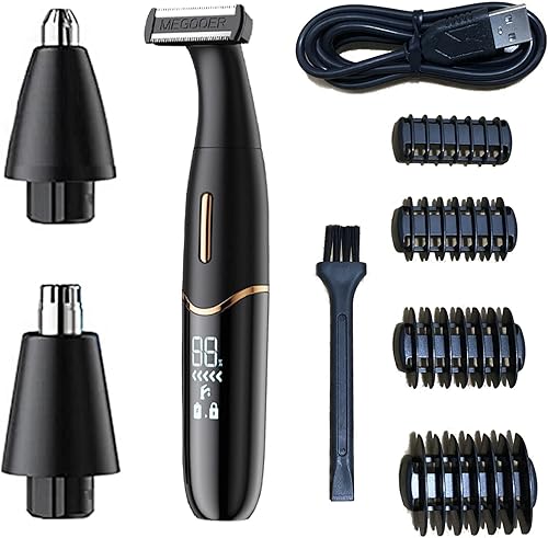 Afeitadora eléctrica, recargable en húmedo y seco, sin dolor, eléctrica para hombre y mujer, pantalla LED, kit de aseo 3 en 1 (negro)
