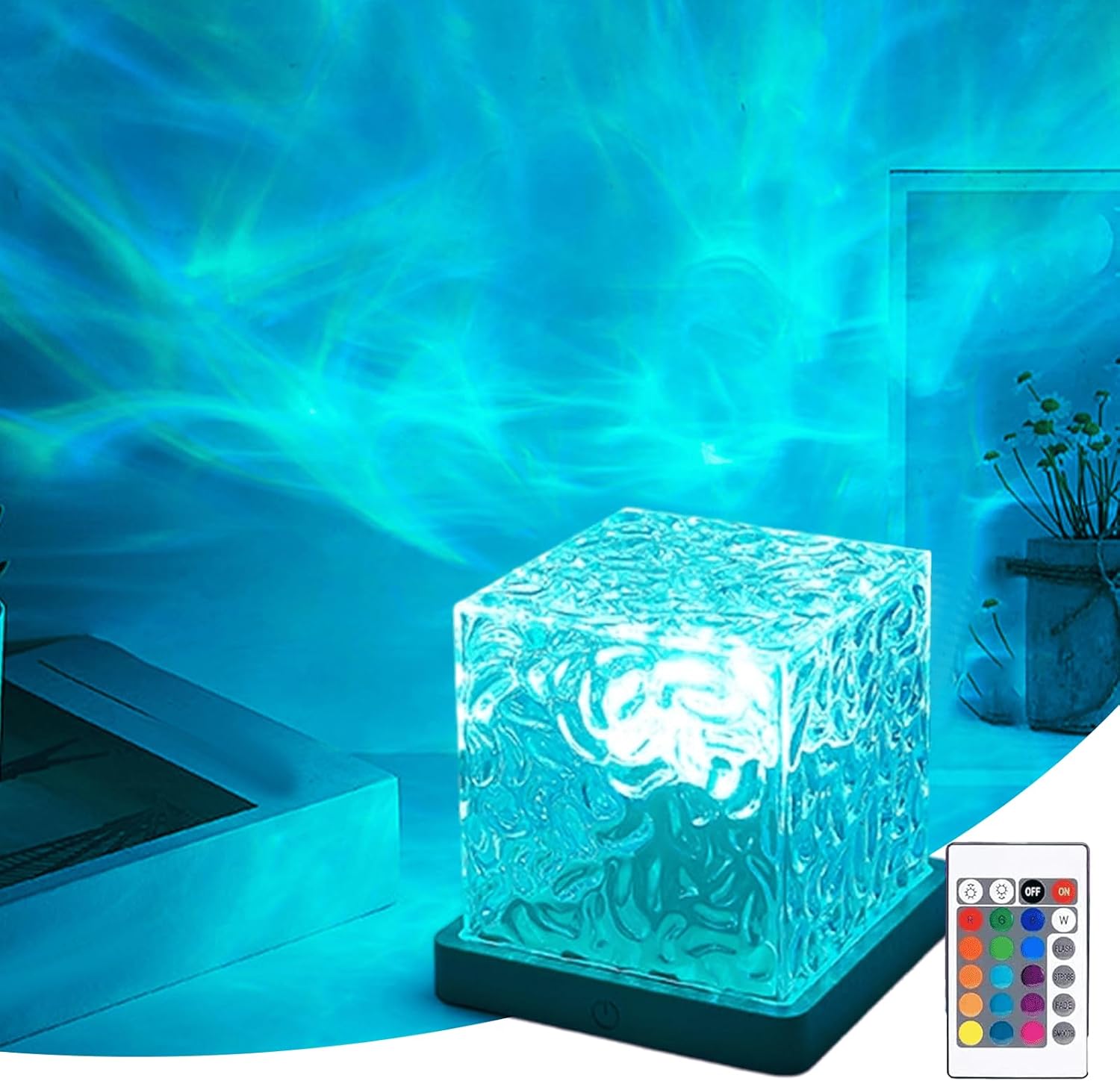 Aurora Borealis Night Light Dreamscape Projector, Magical Northern Lights for Your Room, 3/16 Colors Ambient Dynamic Wave Cube Lamp with Remote (16 Colors Rechargeable, Wood)