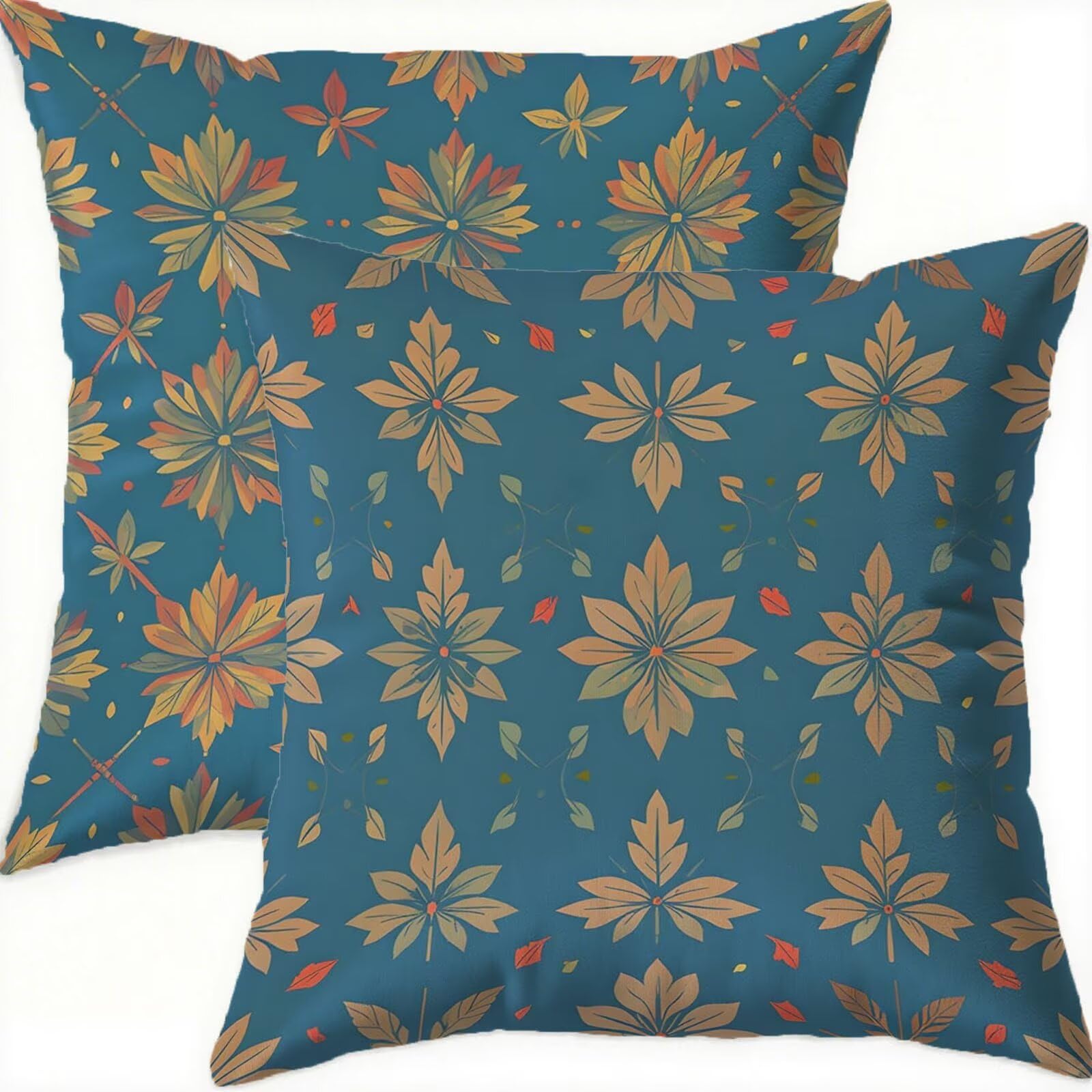 Housse coussin 70x70cm bleu orange | Taie oreiller imperméable velours canapé patio lot de 2