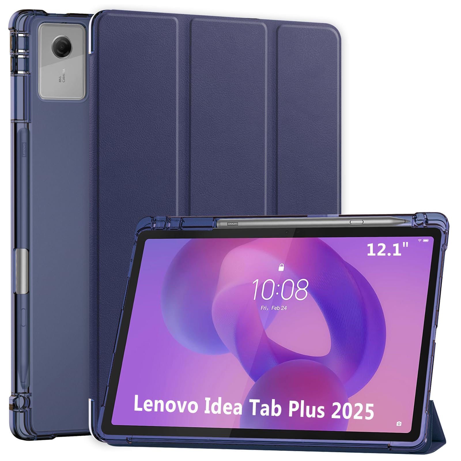 EasyAcc Hoes voor Lenovo Idea Tab Plus 12,1 inch 2025 met beschermfolie, ultradun, met standaardfunctie, PU-leer, beschermhoes (roségoud