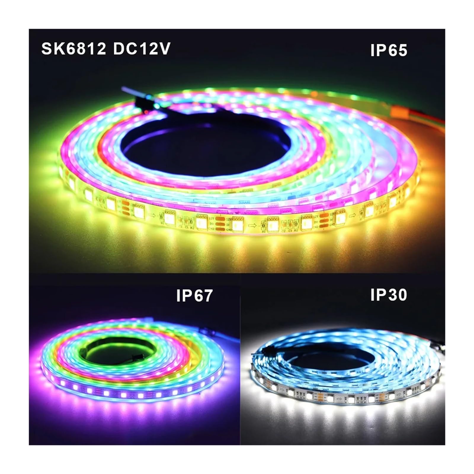 Bande de 4 Pouces 1 60 LED RGBW Nord-Ouest WW IP30/65/67 DC5V 12V 24V(RGB W,SK6812 DC12V,2M 60 IP30)