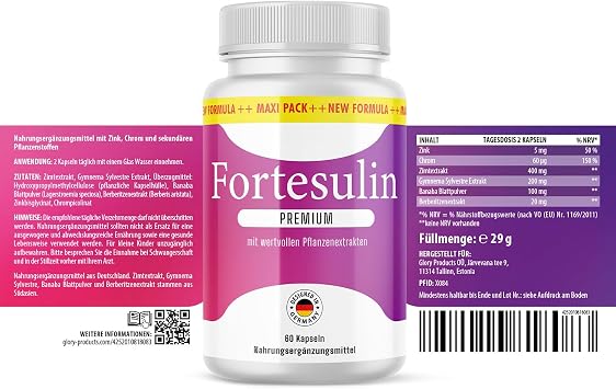Fortesulin Premium Capsules For Your Wellbeing Easy to Use Contents 60 Capsules