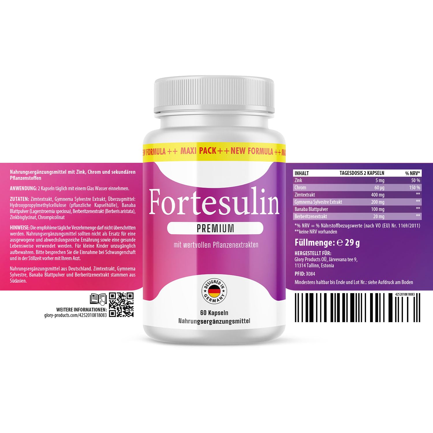 Fortesulin Premium Kapseln | für dein Wohlbefinden | einfache Anwendung | Inhalt 60 Kapseln