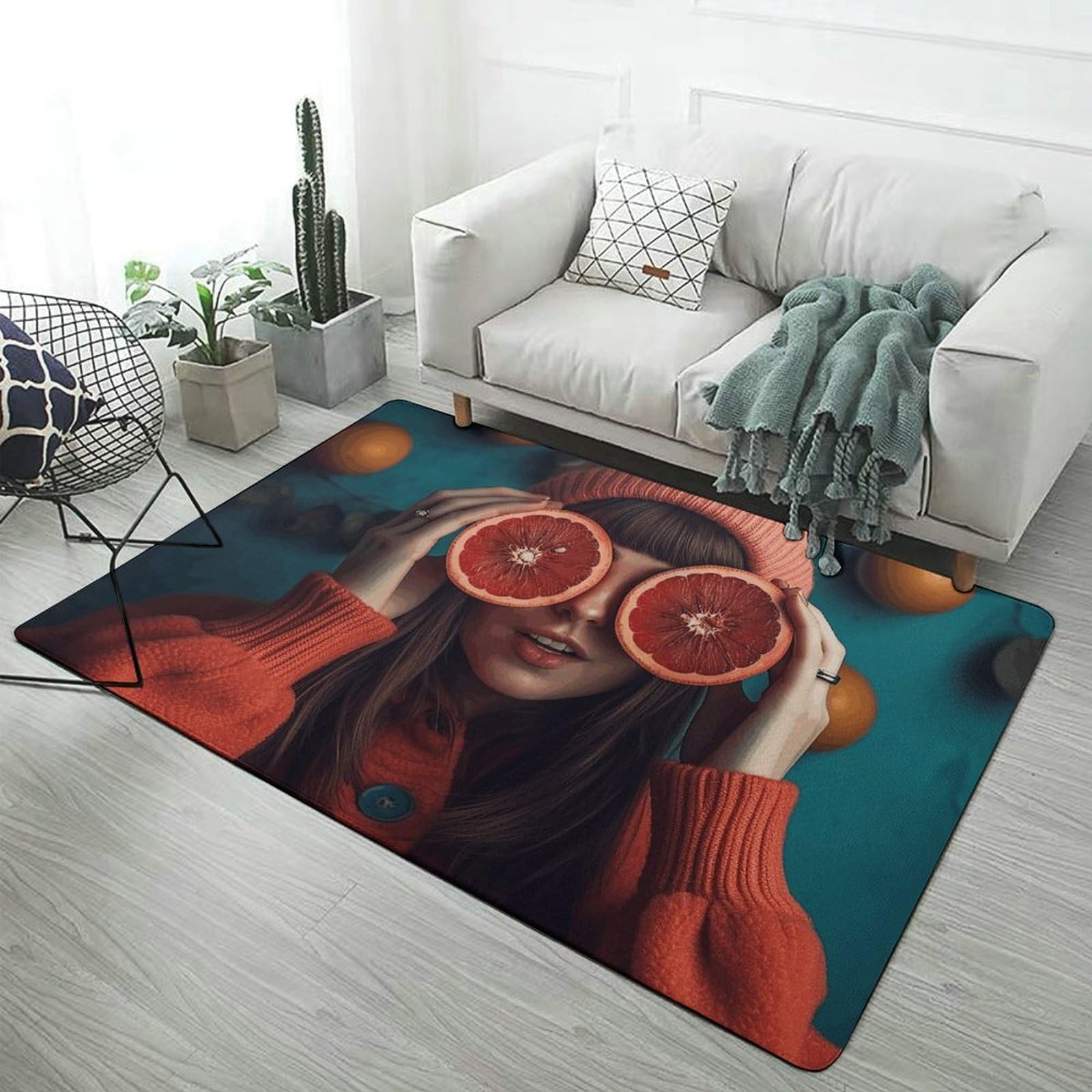 Tapis de cuisine et salon lavable motif pamplemousse 152x101 cm