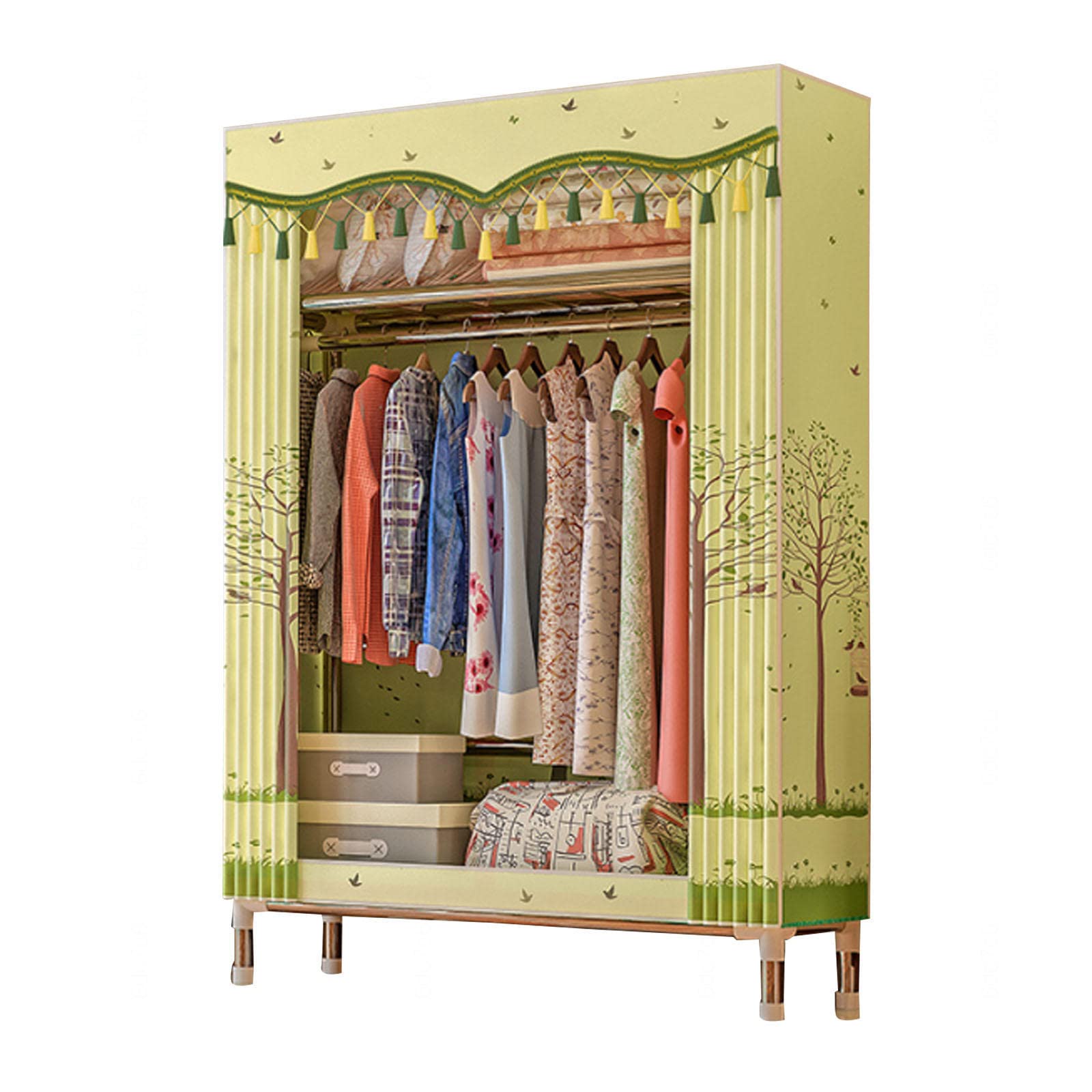 Kleiderschrank Tragbarer Kleiderschrank aus Segeltuch, Kleiderschrank-Aufbewahrungsorganisator mit Kleiderstange, Regalen, Seitentaschen, für Schlafzimmer, Wohnzimmer,E-84X46X172cm