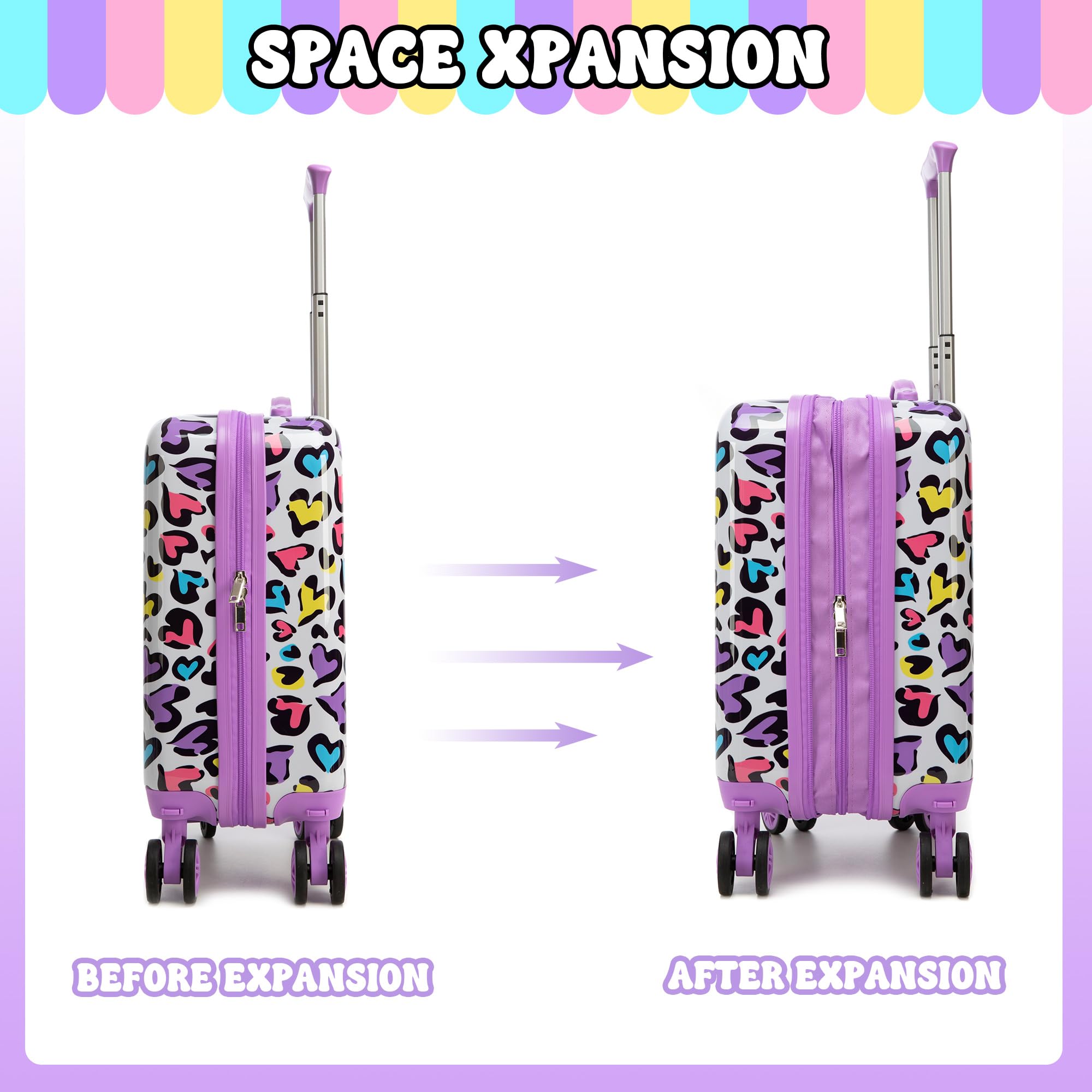 HTgroce 5pcs Set di Valigie per Bambini, Bagaglio a Mano Viaggio Ragazza