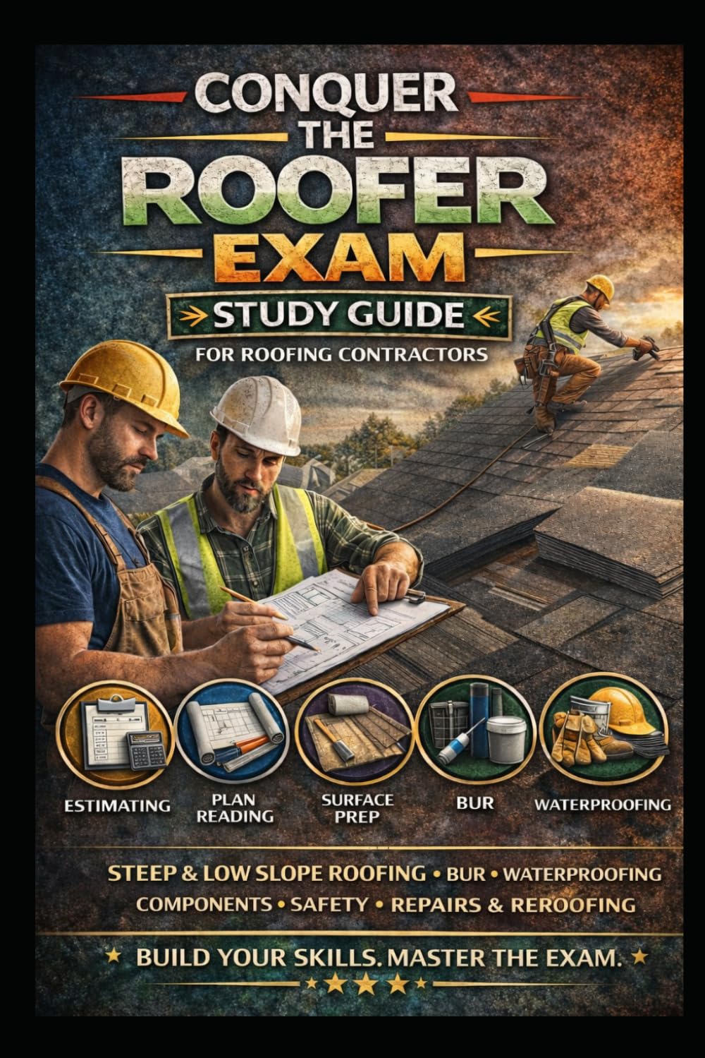 Conquer the Roofer Exam: Study Guide for Roofing Contractors Covering Estimating, Plan Reading, Surface Prep, Steep and Low Slope Roofing, BUR, ... Repairs and Reroofing (Skilled Trades Exams)