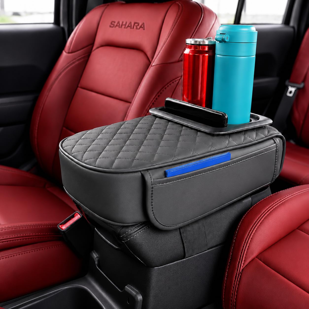 Yobbo Car Armrest Protector Cover with 2 Cup Holders