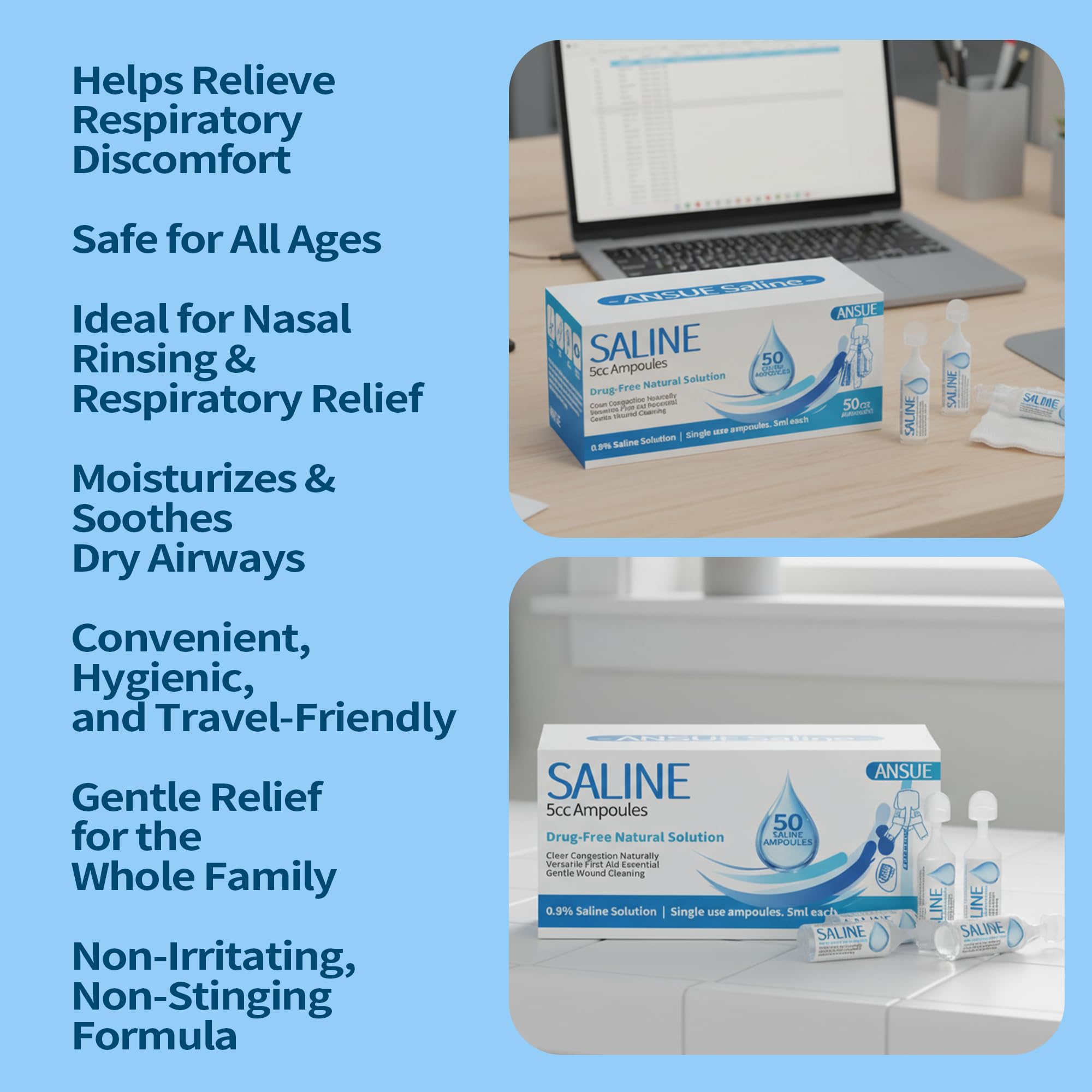 0.9% Sodium Chloride Saline Solution, Sterile Daily Nasal & Skin Cleansing for Babies, Kids & Adults, Single-Use Saline Vials for Nose Care & Minor Wound Cleaning, 50 Count 5ml — Amazon image 5