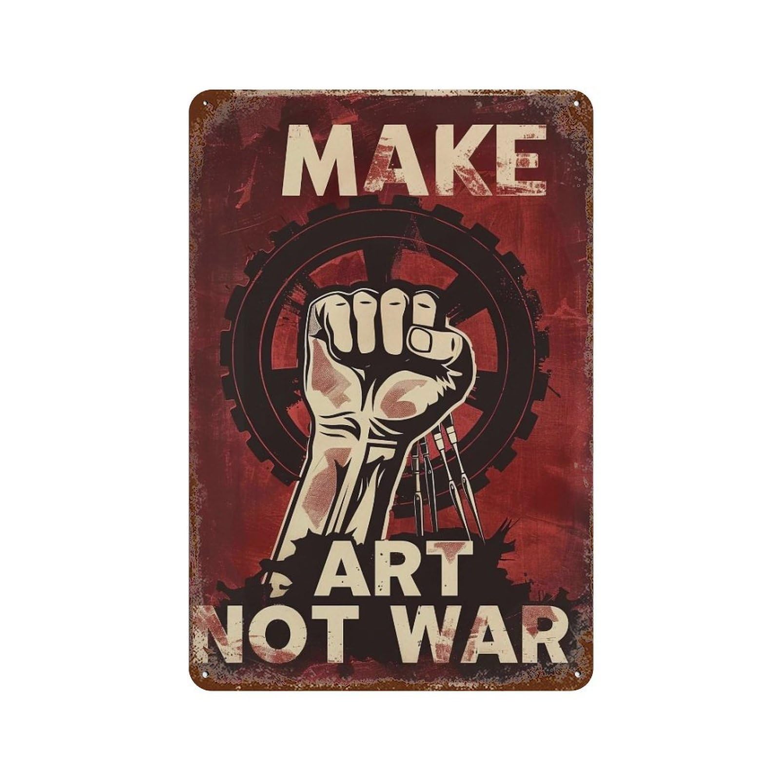 YHGERTKU Make Art Not War Grunge Screen 03 Wall Art Retro Iron Vintage Metal Tin Sign Poster Modern Decor for Living Rooms Gift 30x20cm