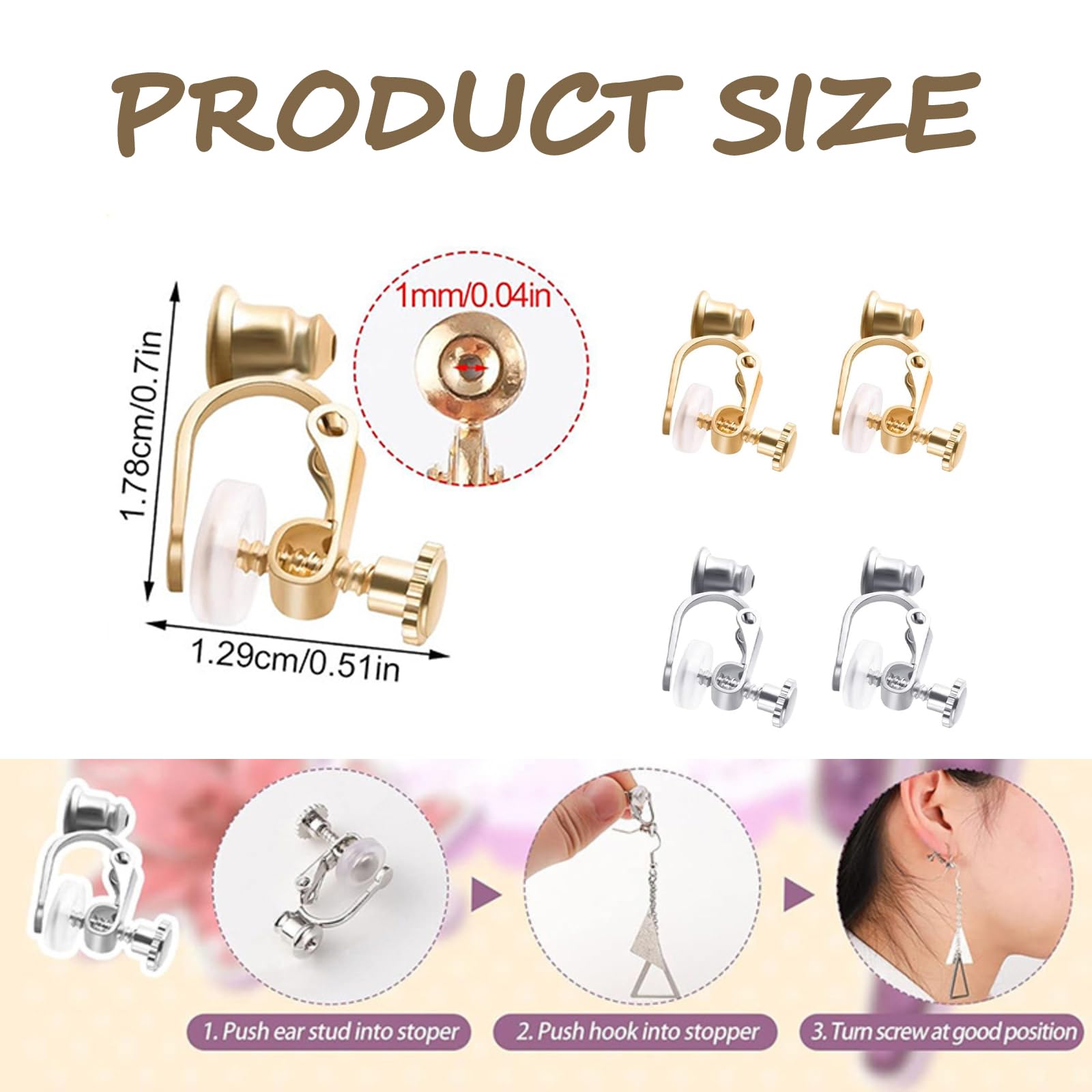 Convertitore Orecchini a Clip Senza Fori Adattatore Orecchini Placcato Oro 18K Argento 4 Pezzi