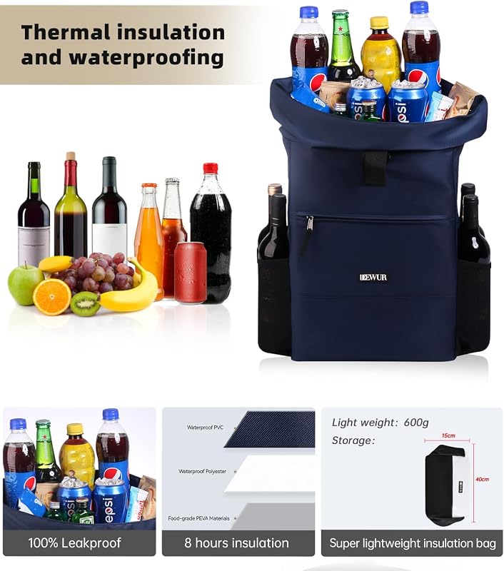 DEWUR 35L Hűtő Hátizsák Vízálló Piknik Camping Strand Túra Utazás