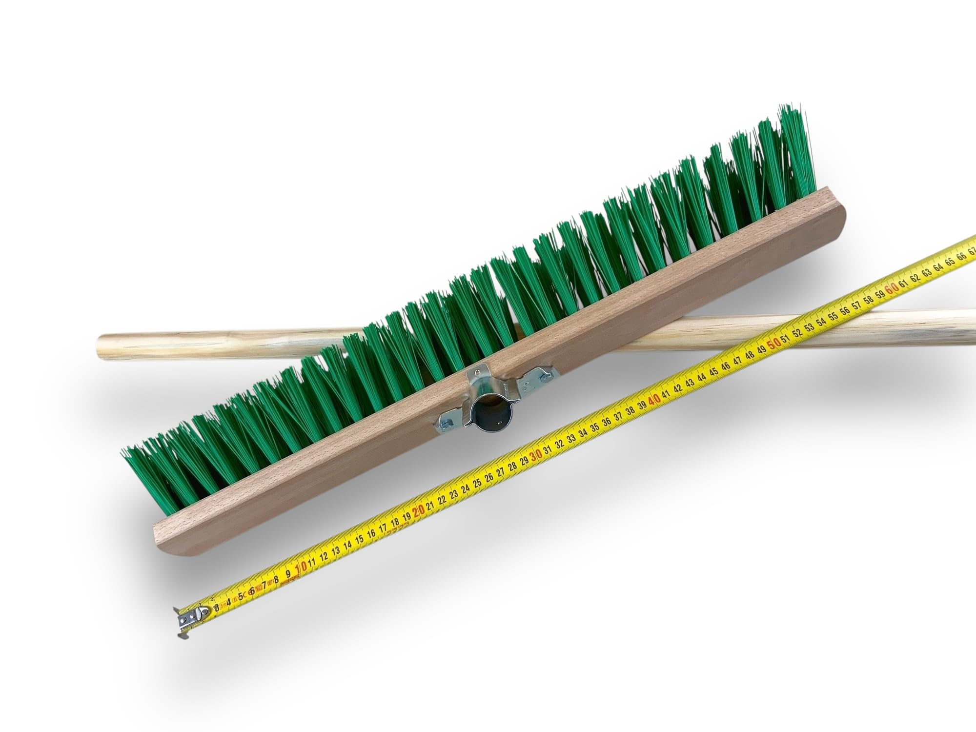 Balai de Jardinage 60 cm Manche Bois 1,40 m Fibre PVC Verte Résistante Sortie 70 mm Kibros VC218M