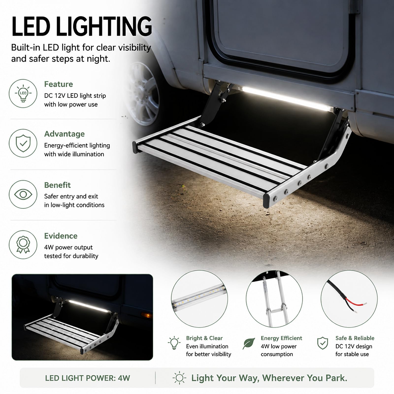 Schodki do kampera Składane Schodki do kampera z aluminium Wodoodporne Schodki do kempingowego zamieszkania z paskami LED Do 200KG Schodki do kempingowego zamieszkania dla ciężarówek