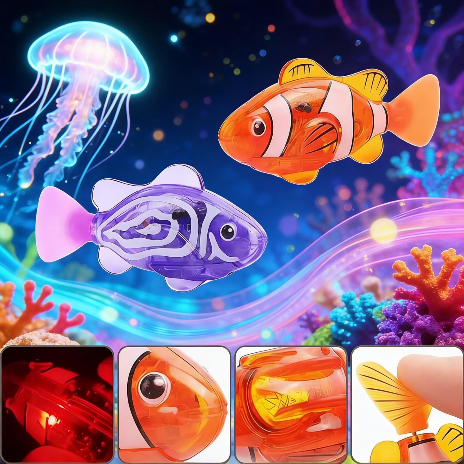 Magic Water-Activated Glowing Swimming Fish, Pool Toy Robotic Fish, Interactive Colorful Robot Fishes for Bathtub, Swimming Pool (4pcs) — view 5