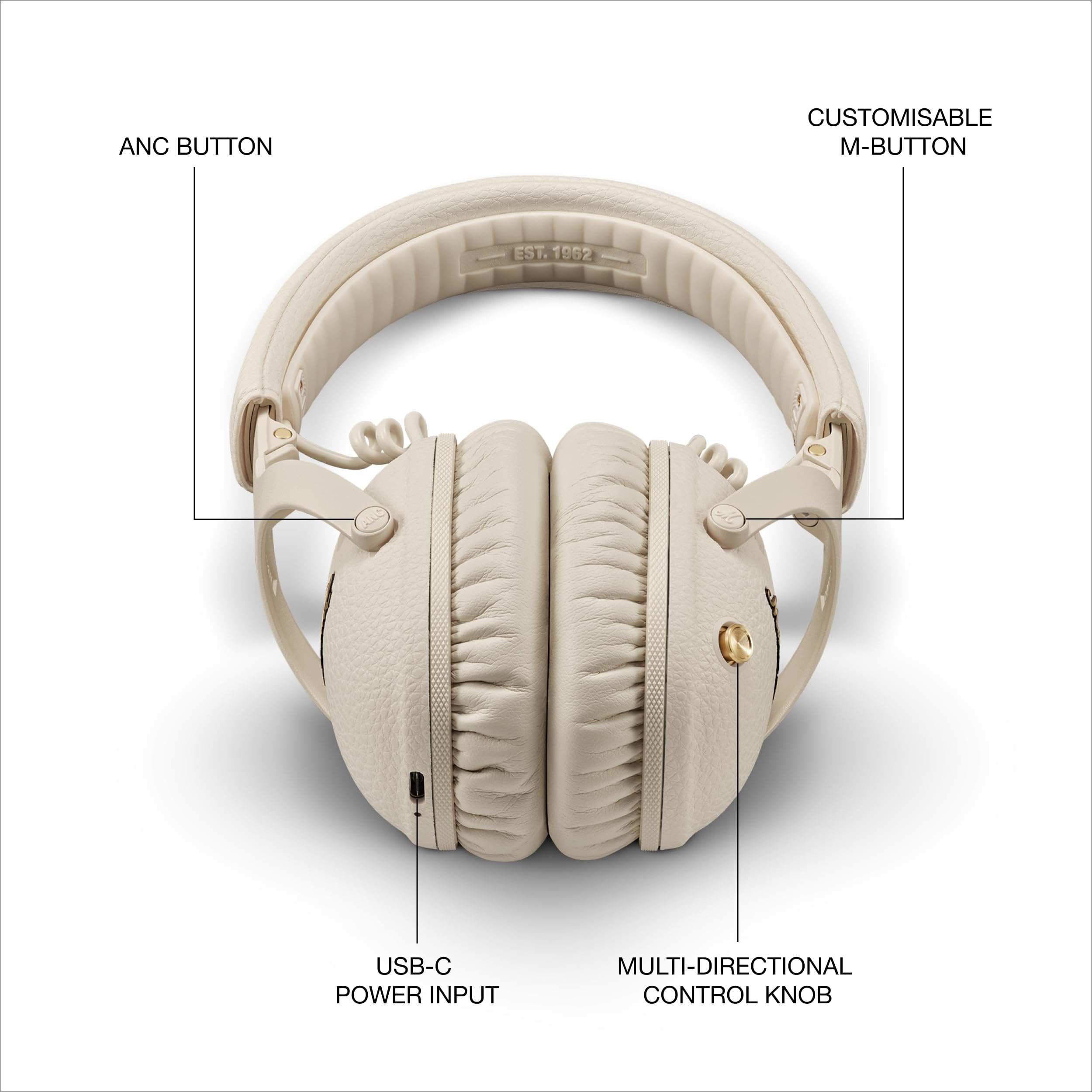 ぴーなっつ Marshall Monitor iii A.N.C Marshall Monitor III ANC Over Ear Bluetooth Headphones - Cream