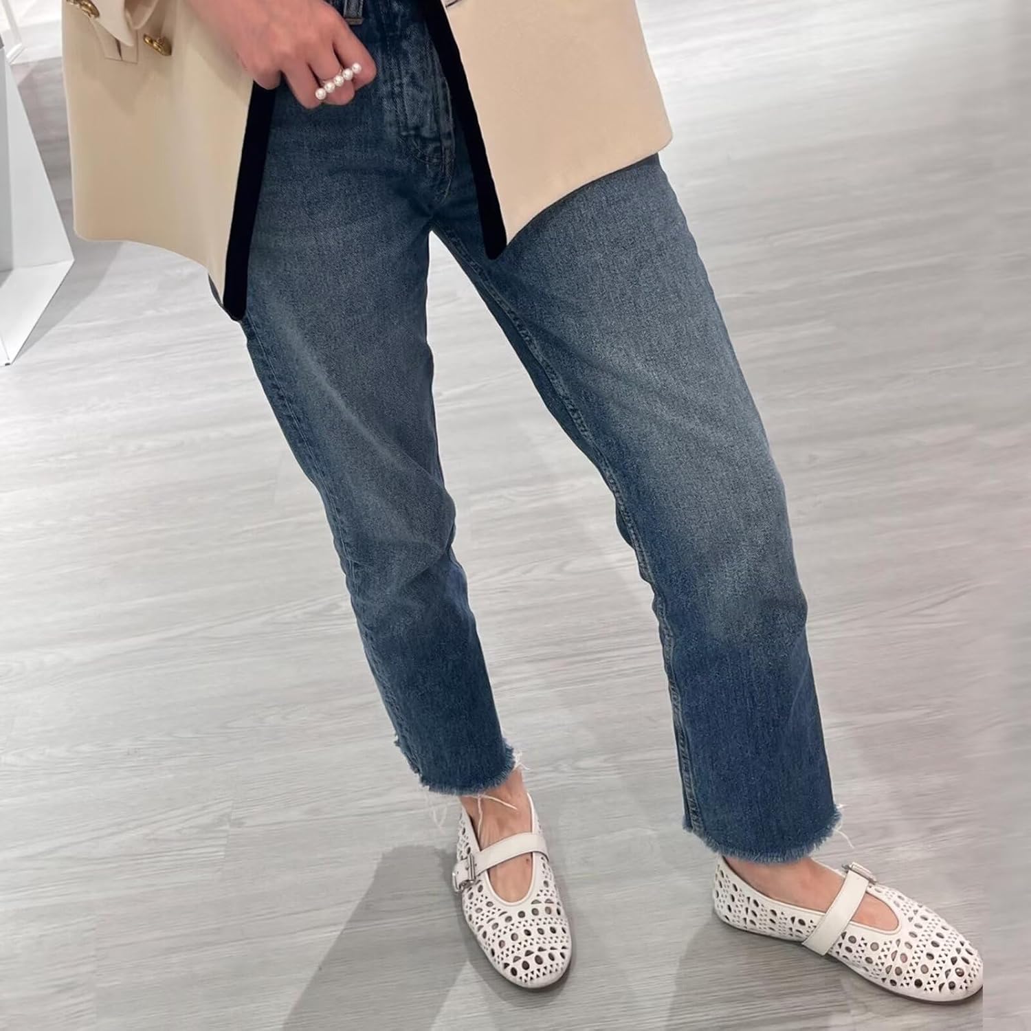 Agodor Ballerina Flats for Women Hollow Out Round Toe Mary Jane Flats Buckle Strap Low Heel Ballet Flats Shoes for Women Casual Comfy Daily Dress Shoes