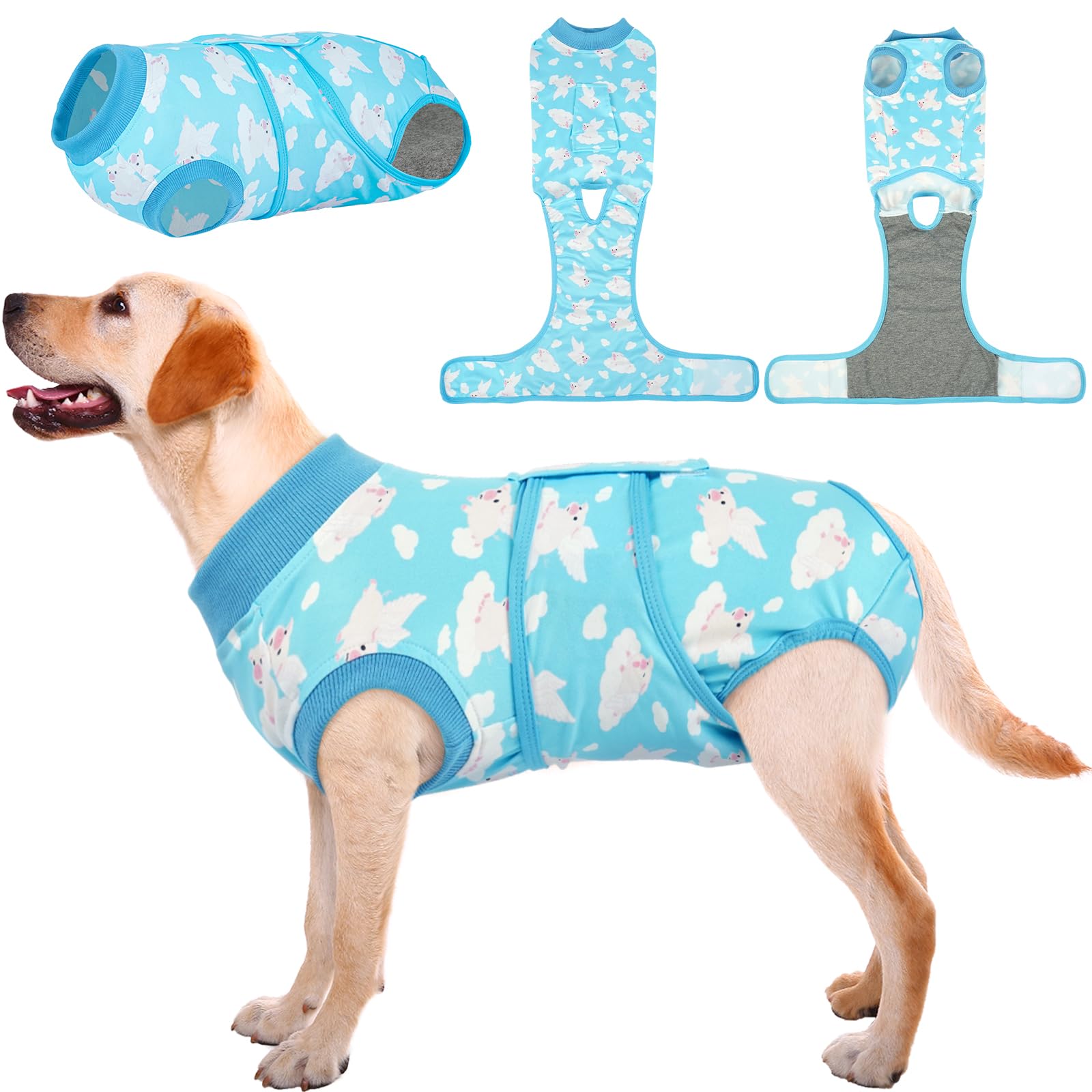 Kuoser Recovery Suit for Dogs After Surgery, Dog Surgery Suit Female Spay Male Neuter, Soft Dog Onesie Recovery Suit Cone Alternative Anti Licking, Blue L
