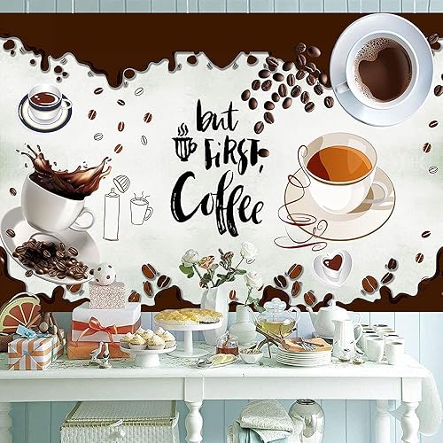 Miniatura 7 de Fondo de tema de café Granos de café Tienda de café Fondo de fotografía Fondo decorativo marrón y blanco 7x5FT Banner Photo Booth Props Photo Room