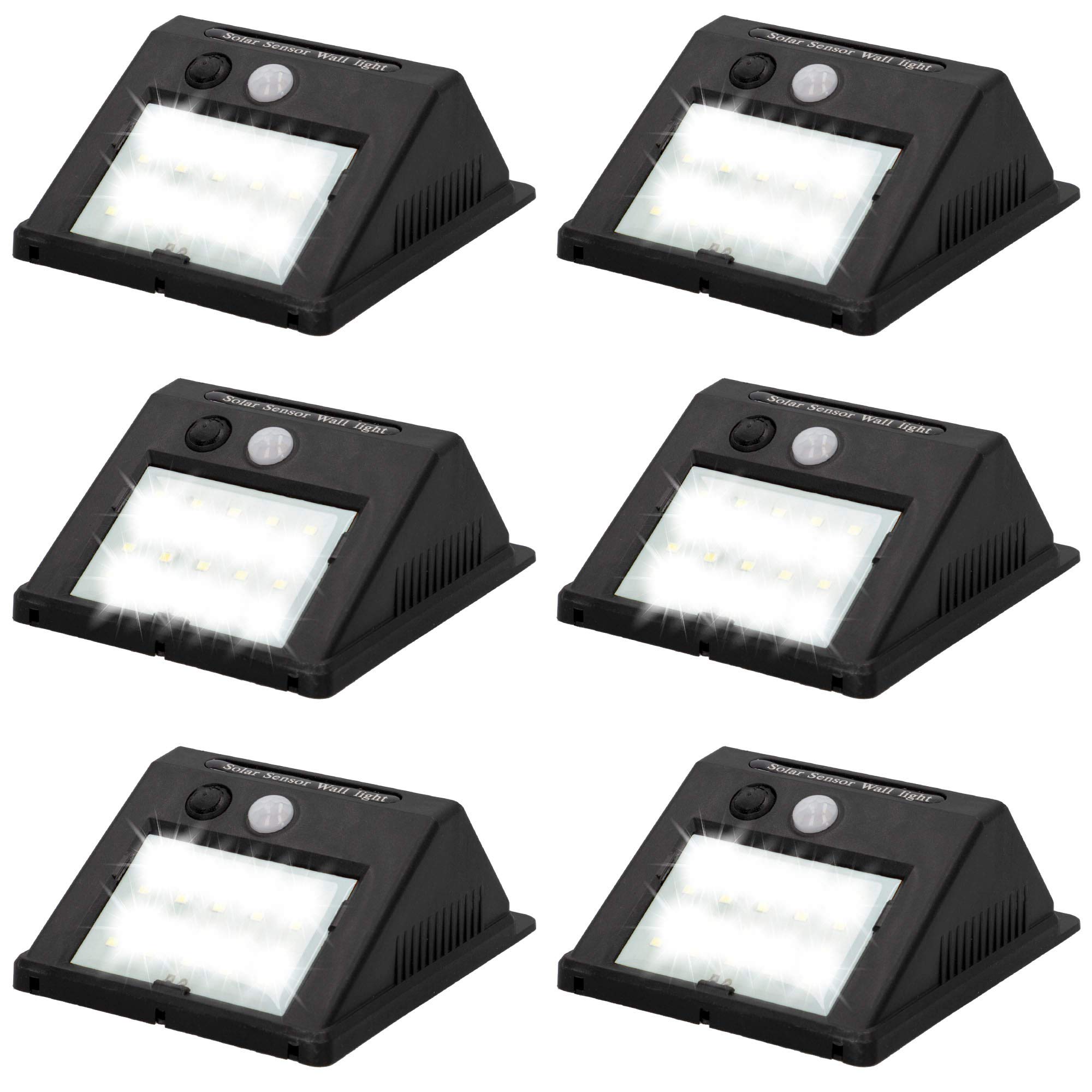 AKTIVE - Pack 6 luces, Apliques solares exterior LED, iluminación exterior solar, impermeable, Luz con sensor de movimiento, , botón ON/OFF, incluye 1 pila recargable