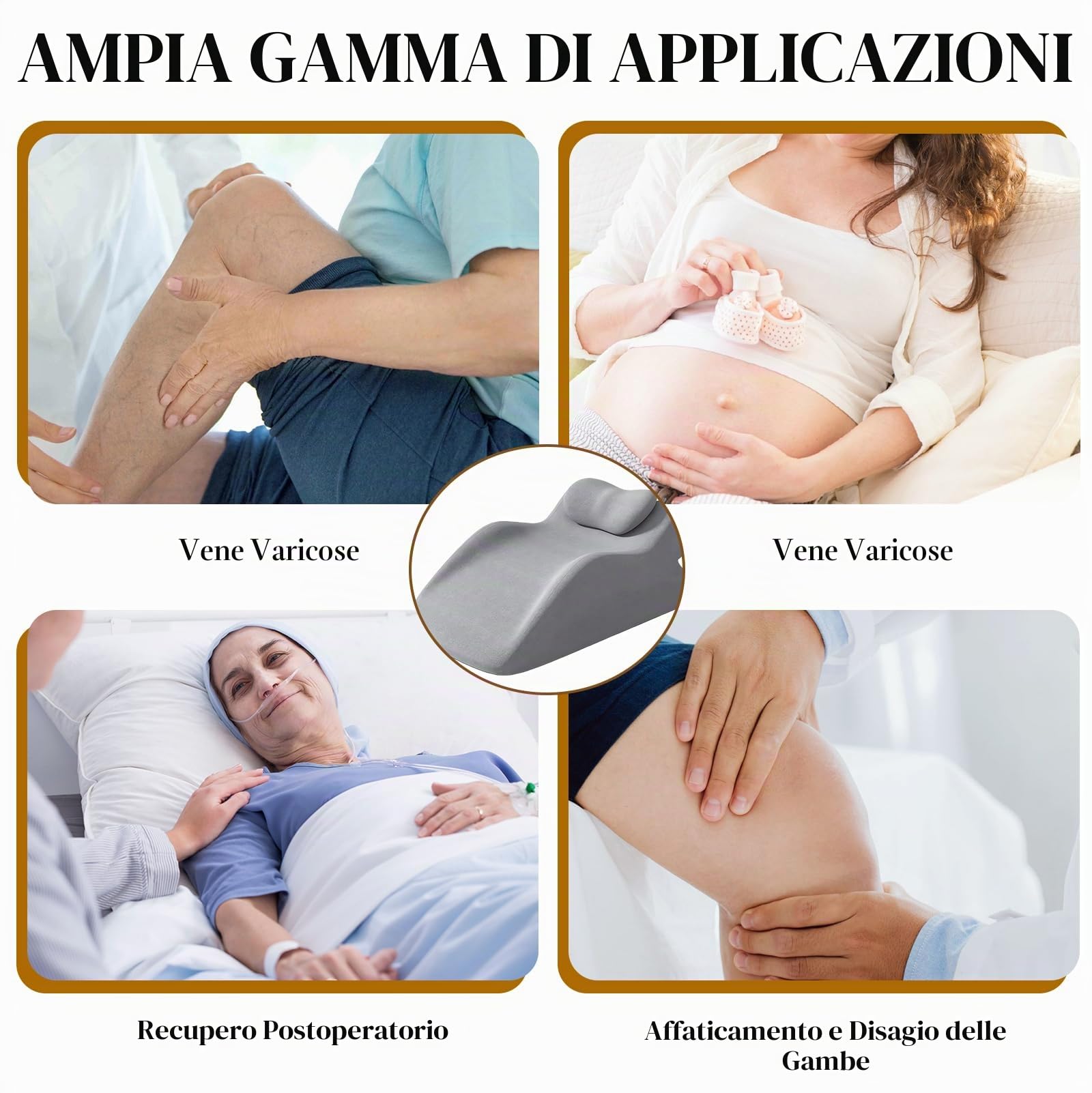 Cuscino venoso per gambe rialzate, cuscino a cuneo per dormire, cuscino gambe in memory foam, cuscino ergonomico comfort per ginocchia, gambe, caviglie, divano, letto (grigio)
