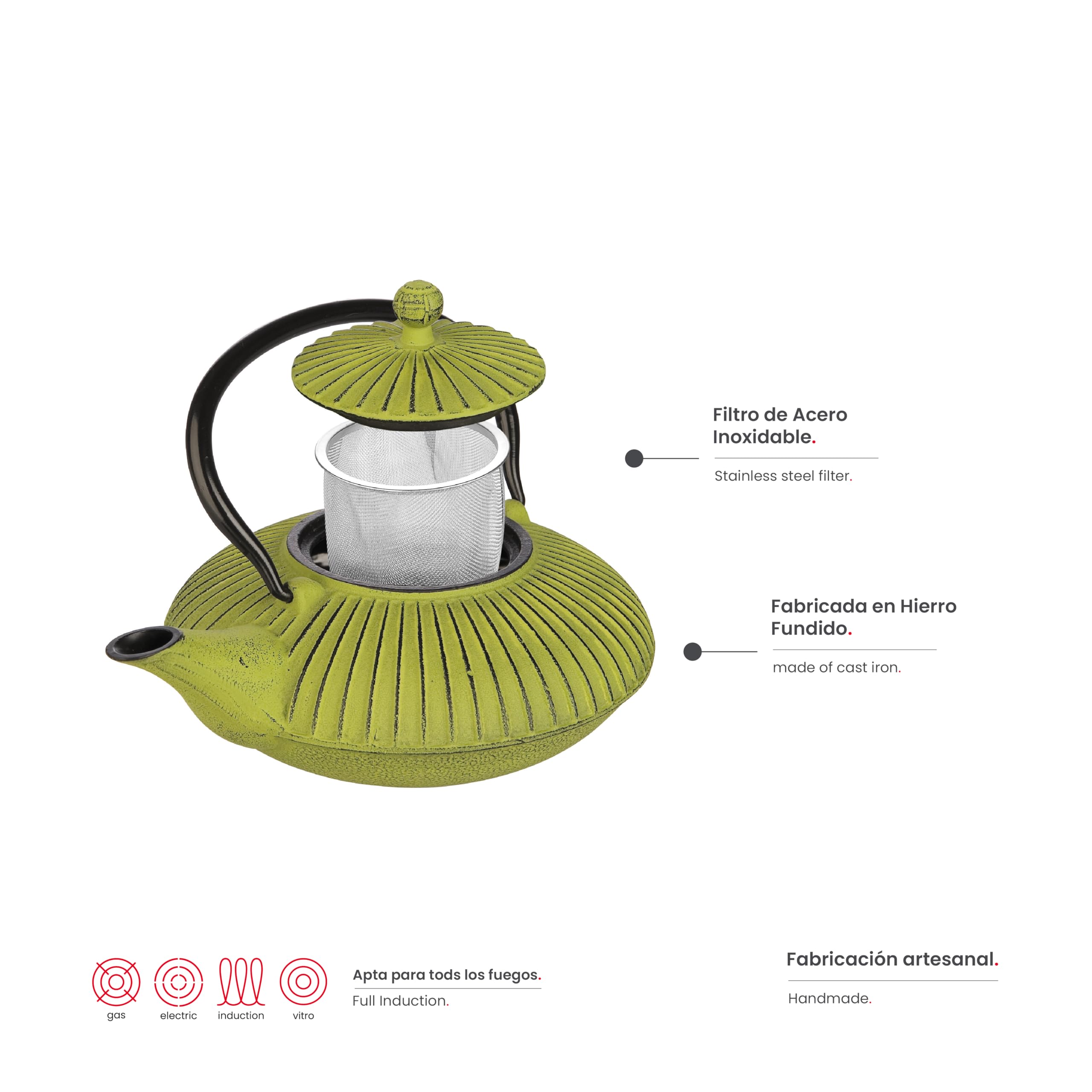 Ibili - Théière en Fonte Verte, 0,78 Litre, Intérieur Émaillé, Compatible avec les Plaques à Induction