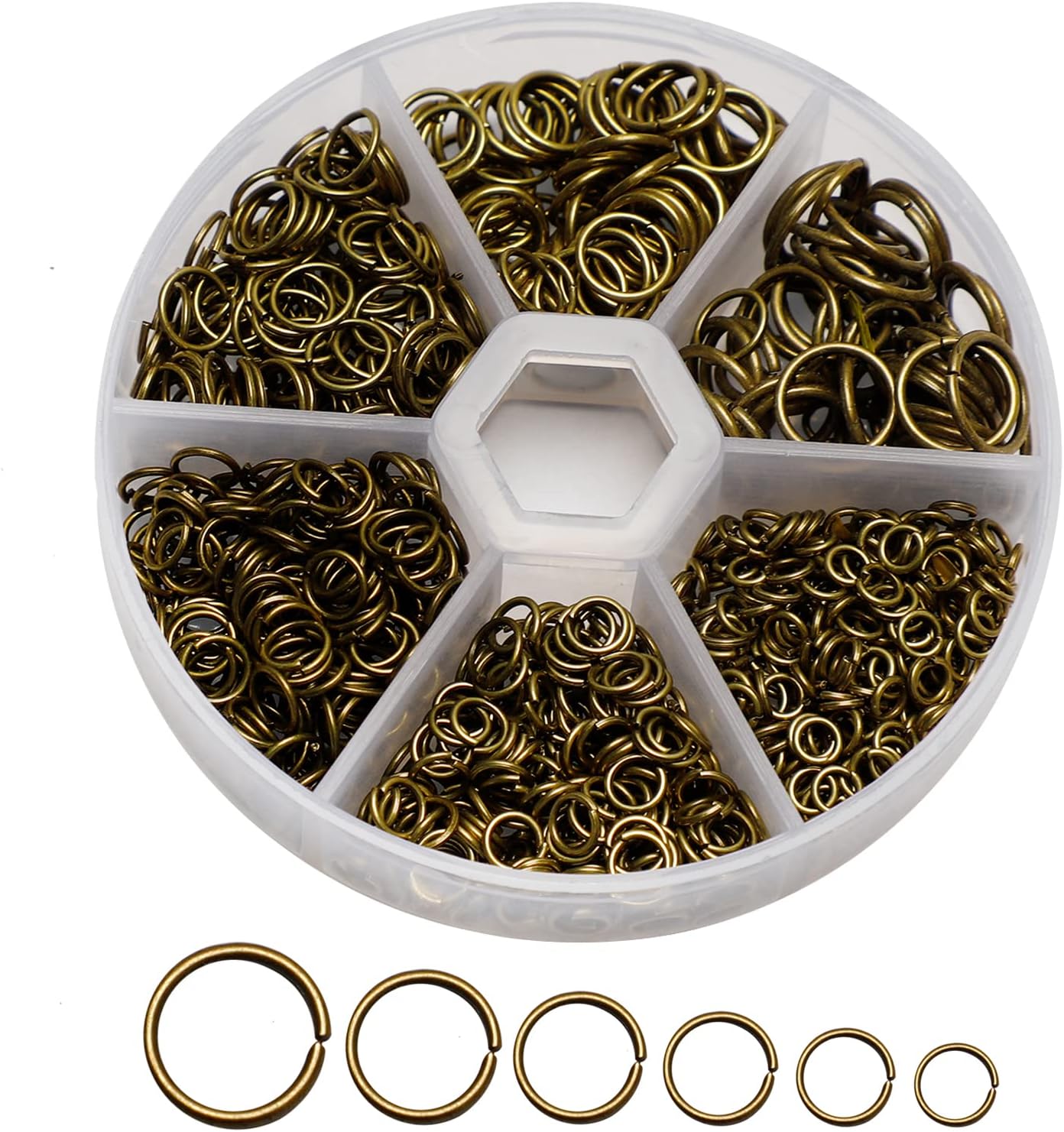 970 Pcs Antique Bronze Jump Rings for Jewelry Making, Open Jump Ring Connectors with 6 Sizes, Metal O Rings for Keychains, Earrings, Bracelets, Necklaces and DIY Craft Supplies
