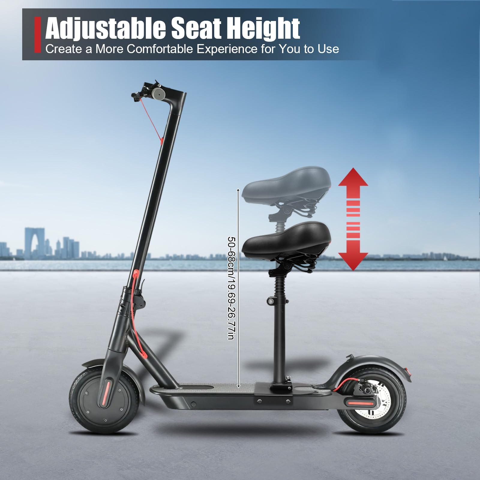 Sedile per monopattino elettrico, seduta per pattini, altezza regolabile da 50 a 68 cm, bicicletta elettrica, colore nero, fino a 100 kg