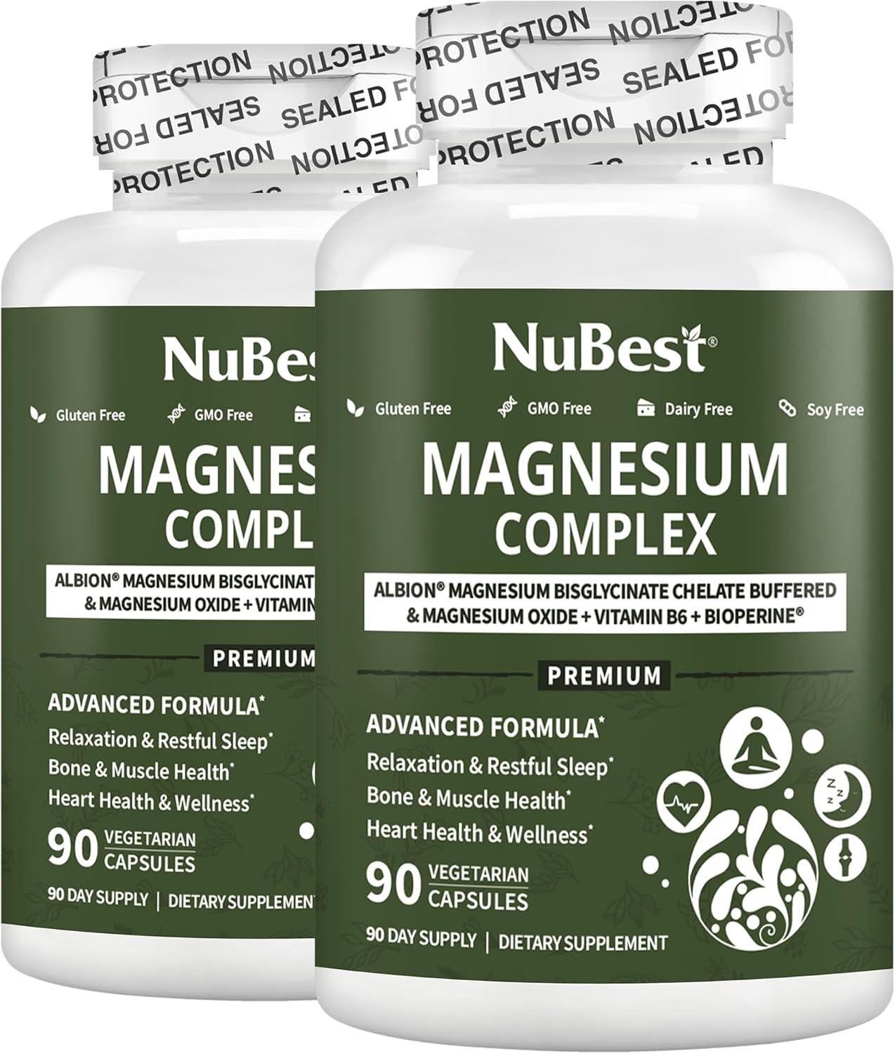 Magnesium Glycinate Chelate Complex with Albion Magnesium Bisglycinate Chelate, Vitamin B6 & BioPerine for Bone, Muscle, Natural Sleep, Nerve Function, Brain Booster | Pack 2