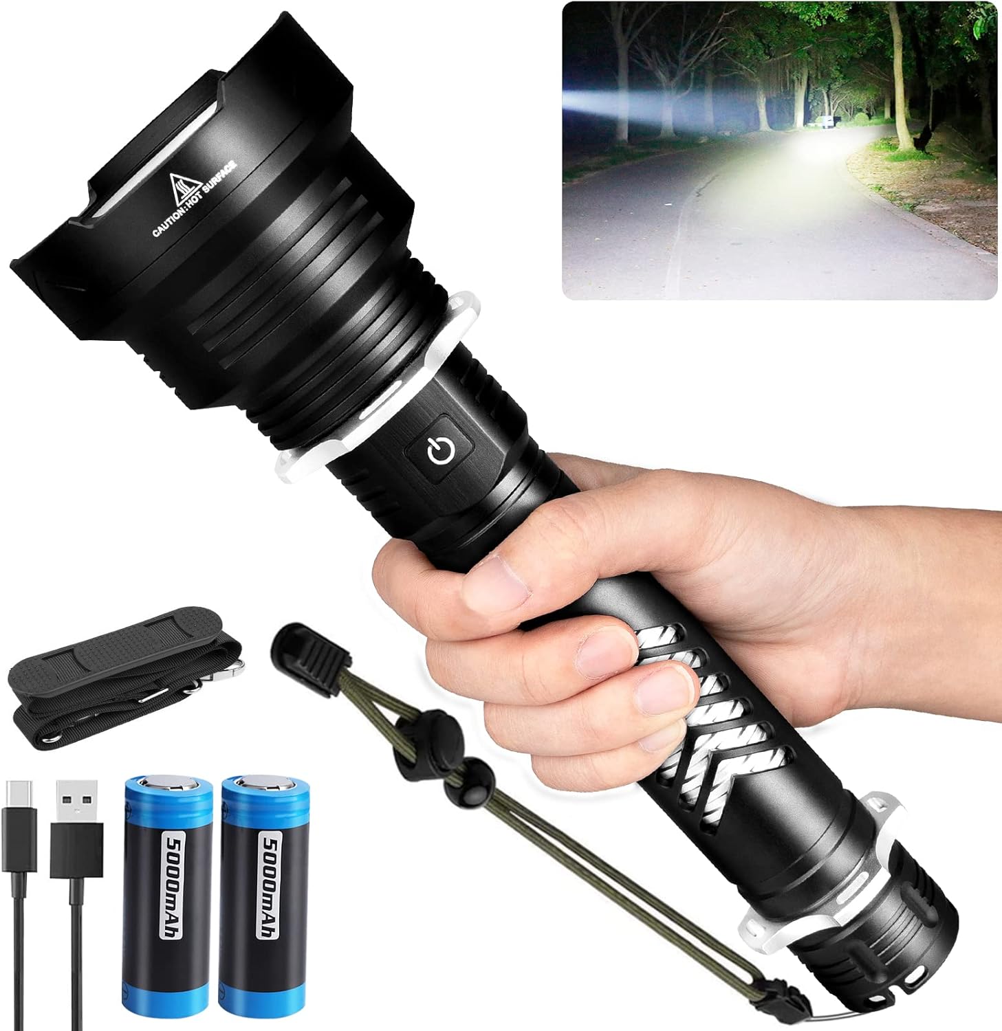 Cinlinso LED Rechargeable Flashlights High Lumens, 100000 Lumens Powerful Tactical Flash Light with 26650 Battery, Super Bright Handheld Flashlight for Camping/Hiking/Hunting/Emergencies - - 