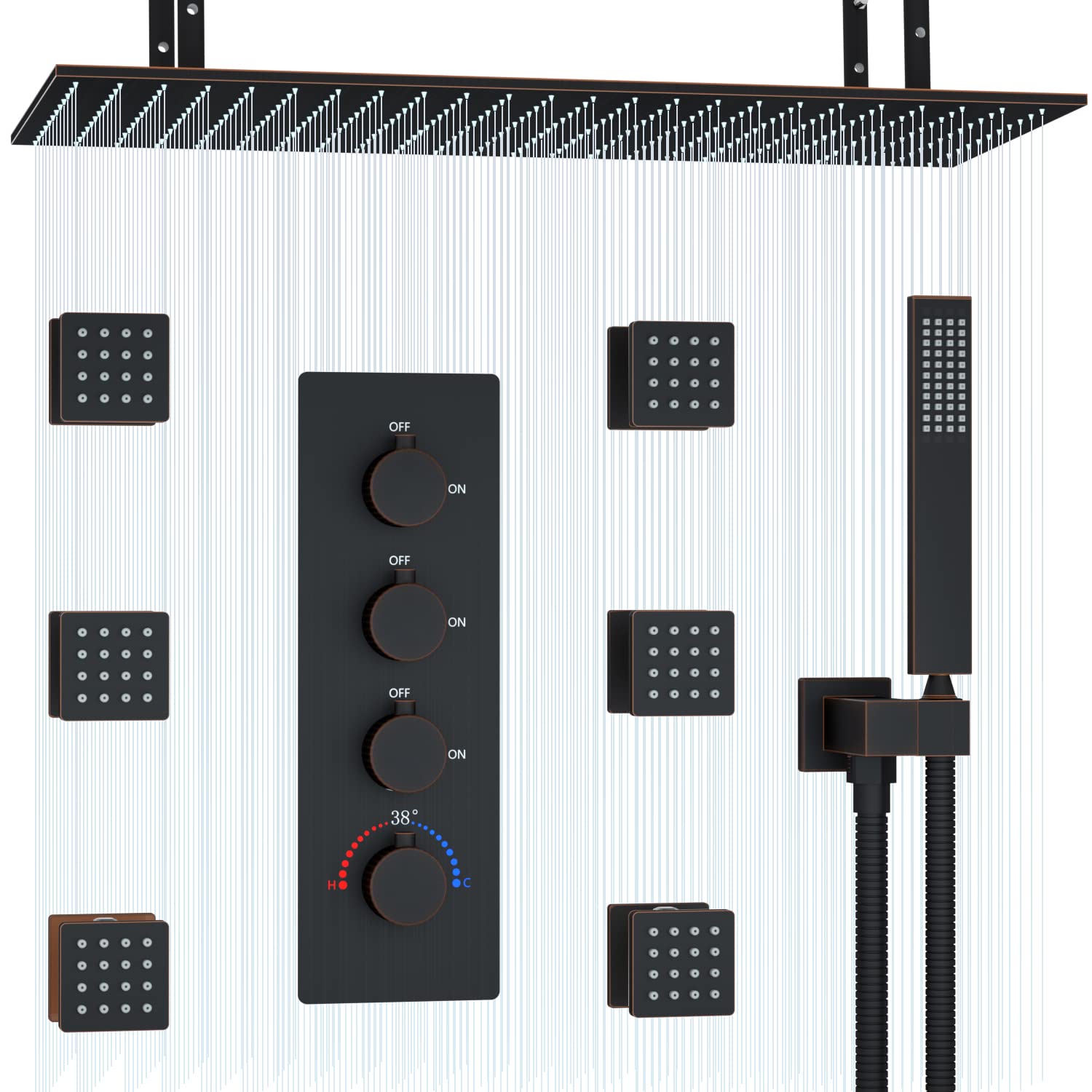Buy Thermostatic Shower System with 6 OnOff Body Jets Full